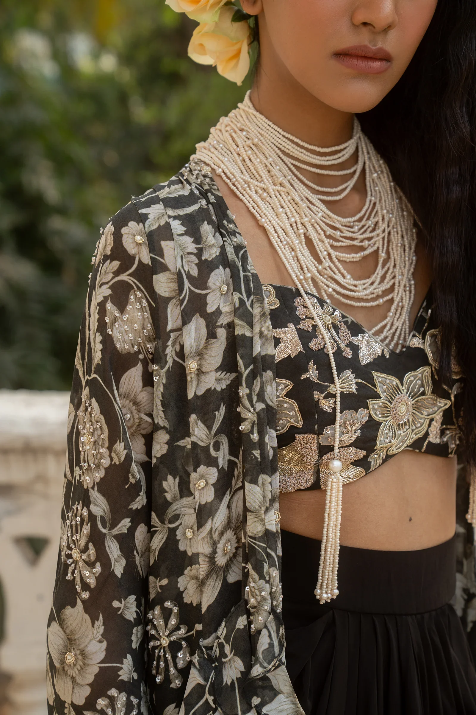 16 Kali Vintage Floral Printed Jacket and Skirt - Image 3