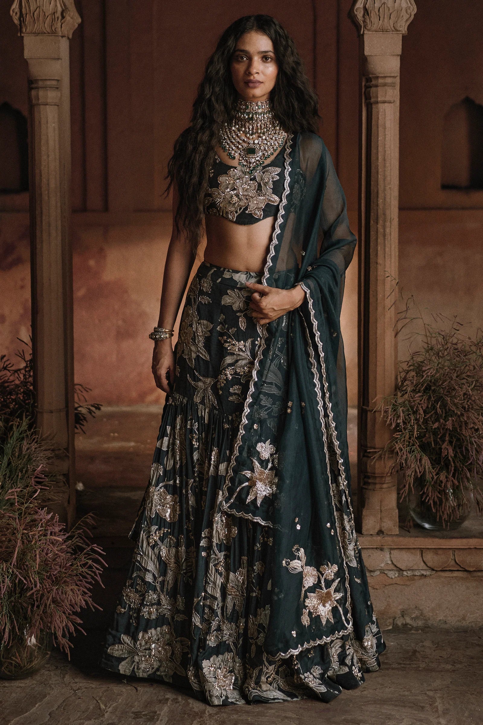 A Romantic Roop Flip Bird Print Fish Cut Lehenga