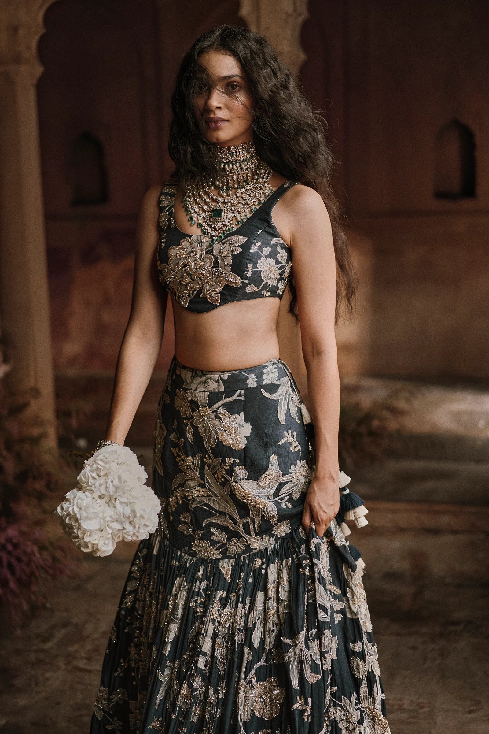A Romantic Roop Flip Bird Print Fish Cut Lehenga - Image 2