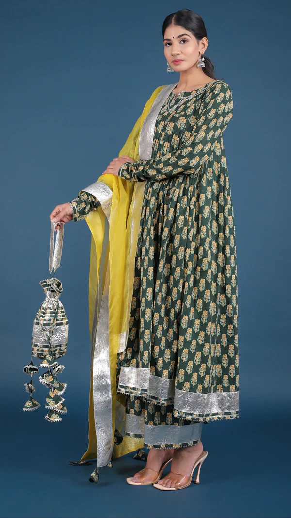 Aafia Cotton Block Anarkali Set - Image 3