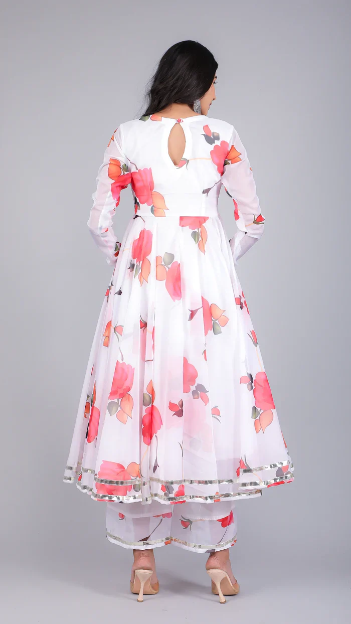 Aanchal red phool organza anarkali set - Image 3