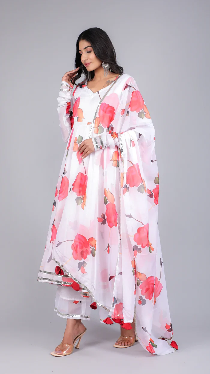 Aanchal red phool organza anarkali set - Image 5