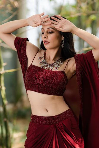 Aarna Drape Skirt And Cape Set - Image 7