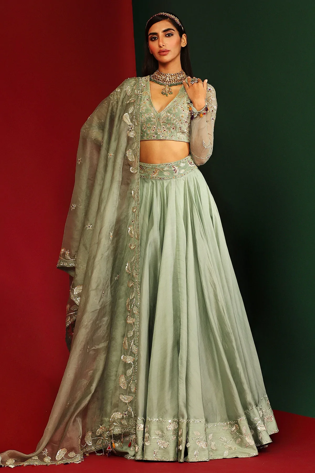 Aarohi Jade Embroidered Lehenga - Image 3