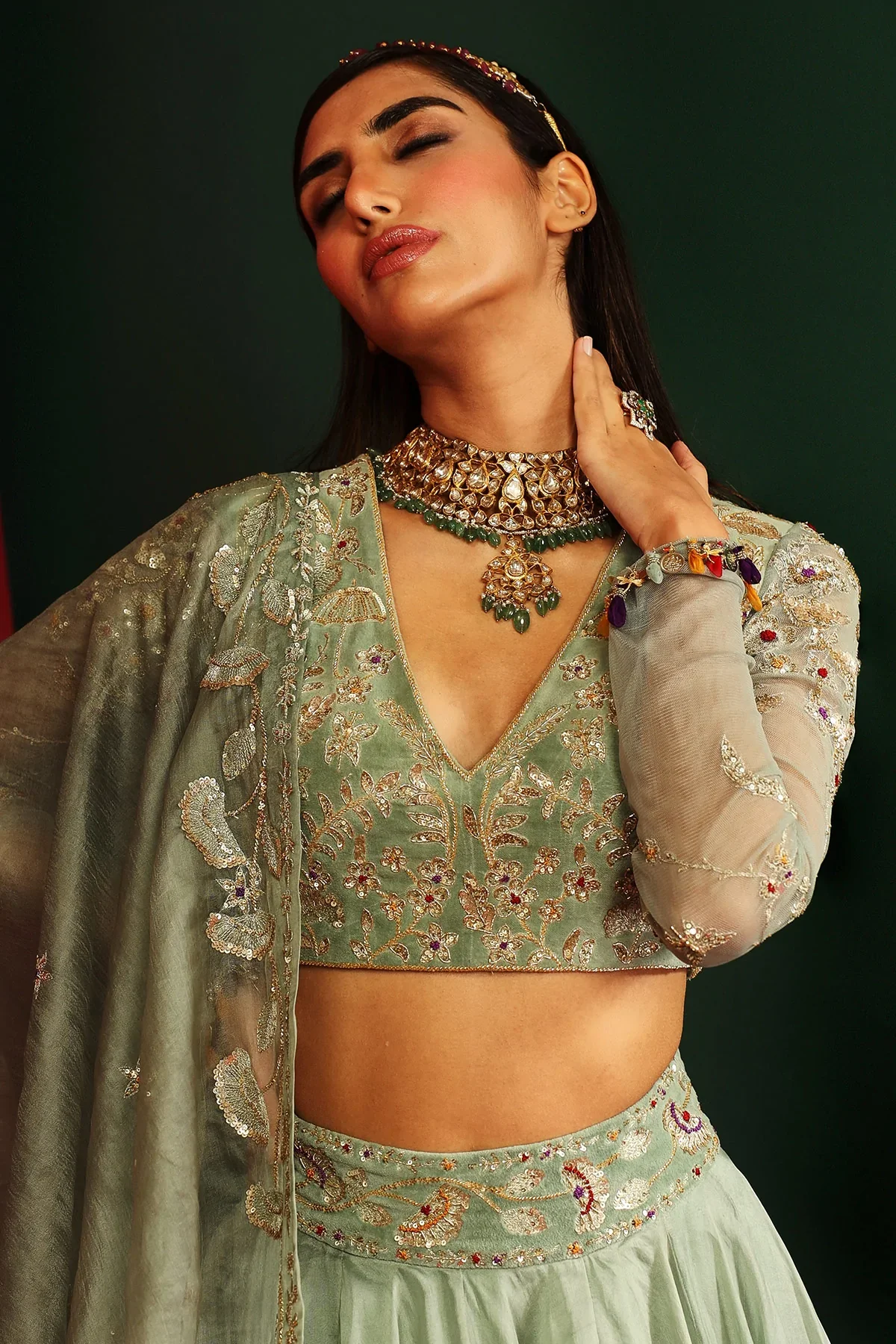 Aarohi Jade Embroidered Lehenga - Image 4
