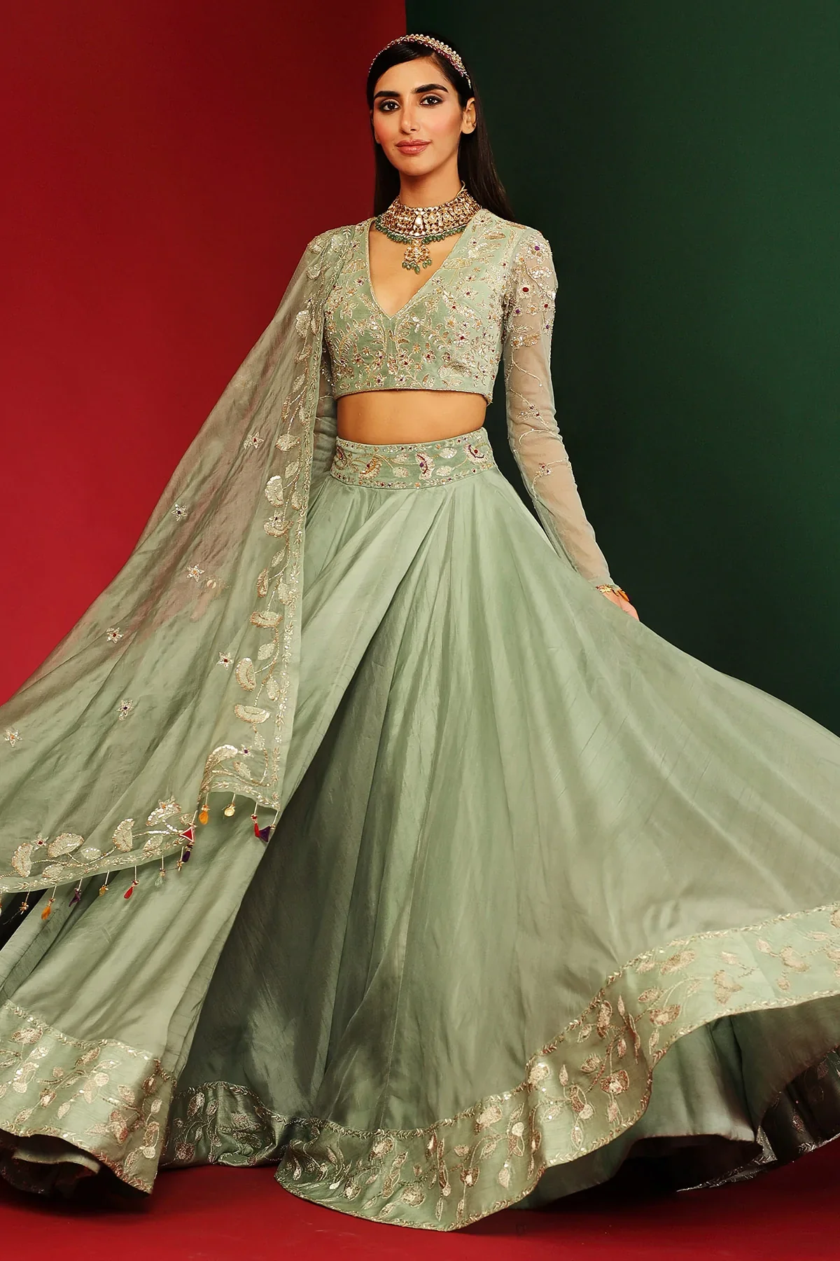 Aarohi Jade Embroidered Lehenga - Image 5