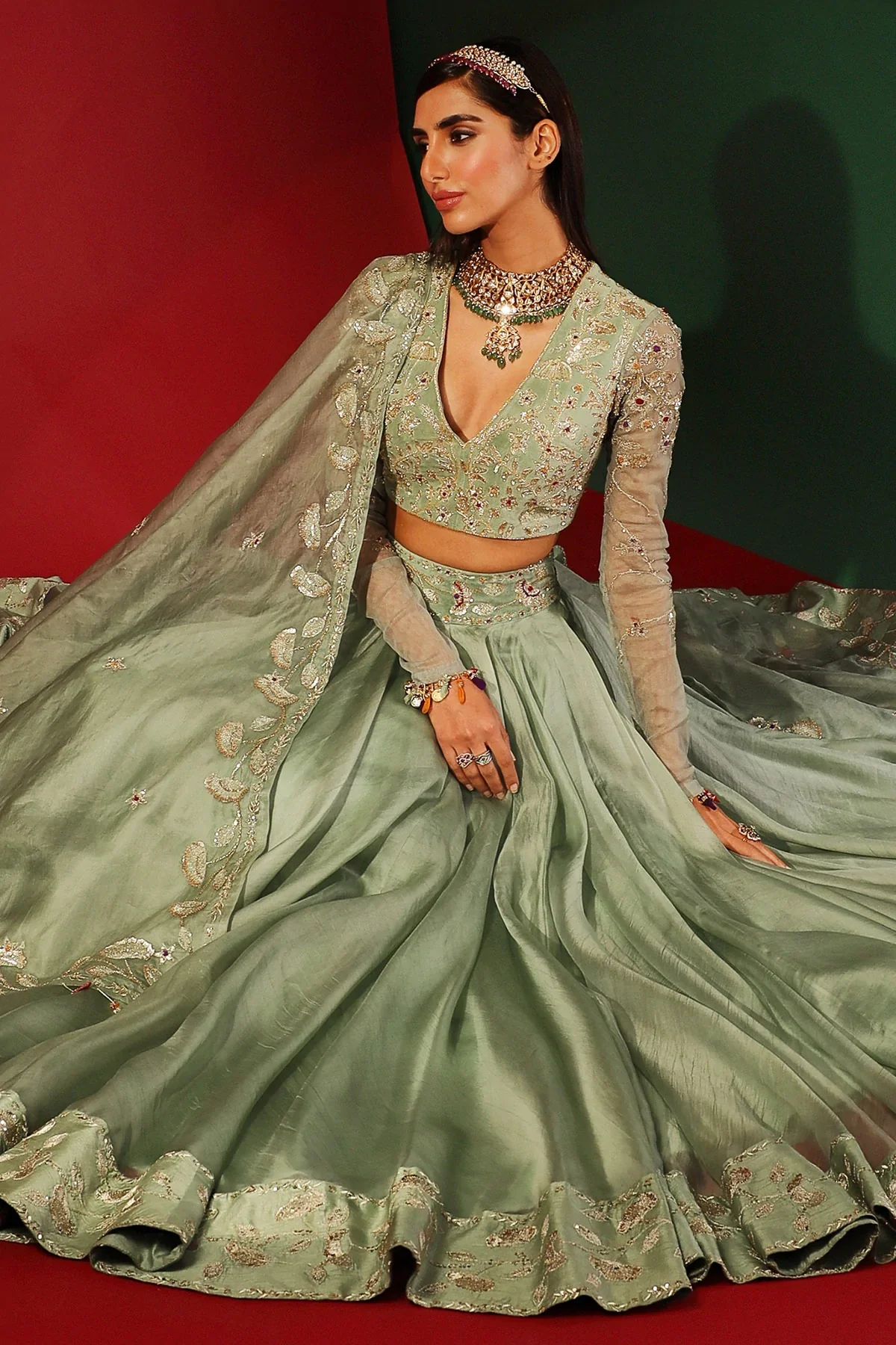 Aarohi Jade Embroidered Lehenga - Image 7