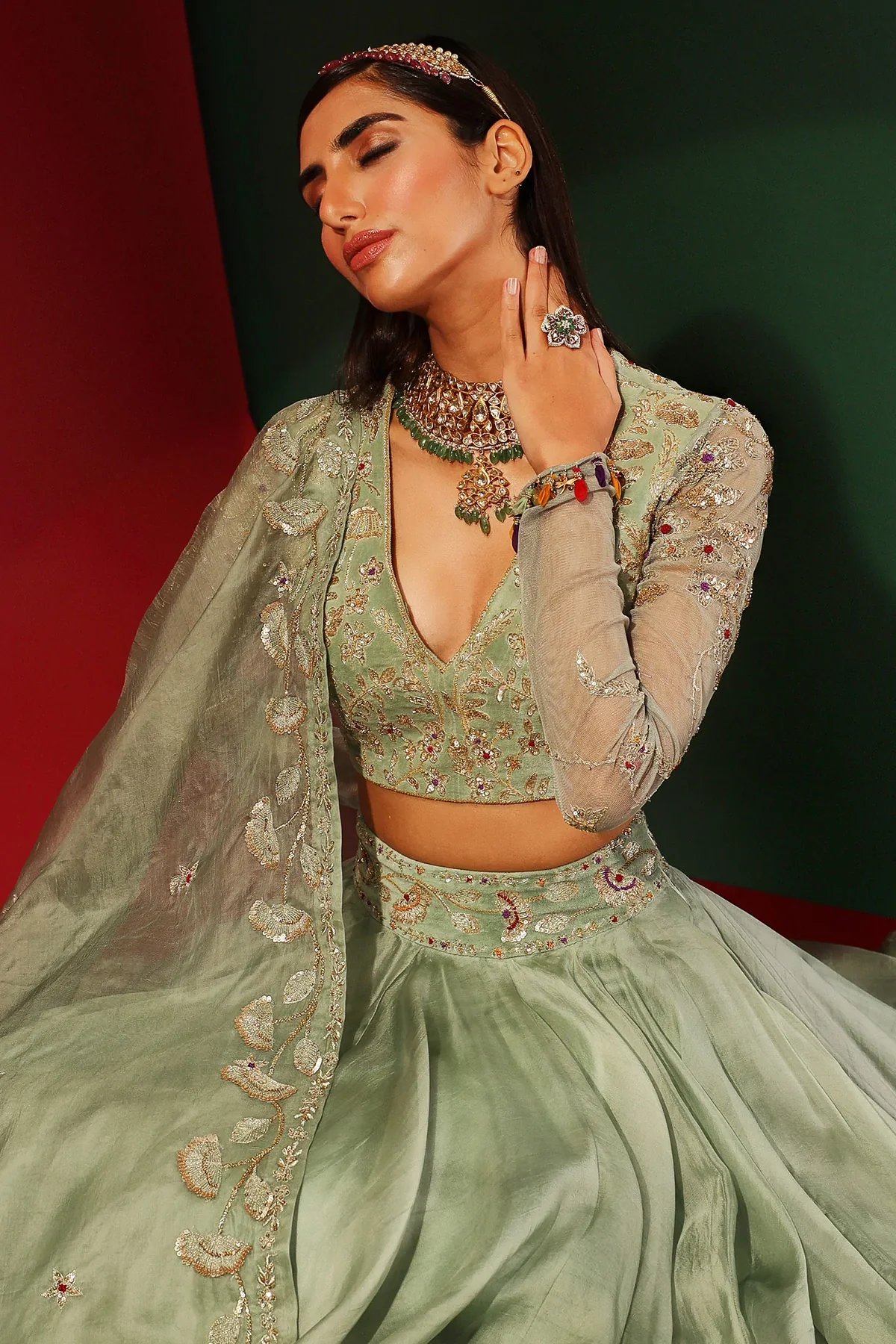Aarohi Jade Embroidered Lehenga - Image 8