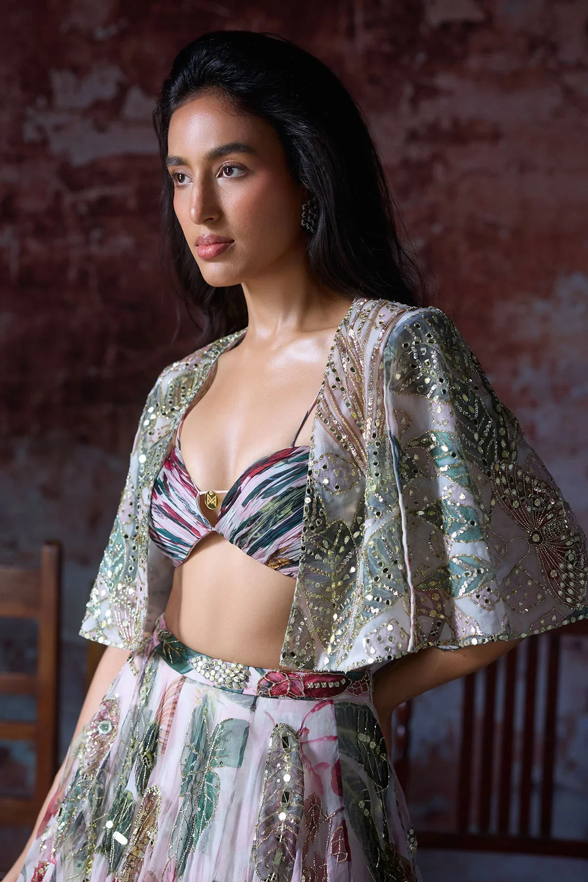 AARUSHI - Embroidered Lehenga With Cape - Image 2