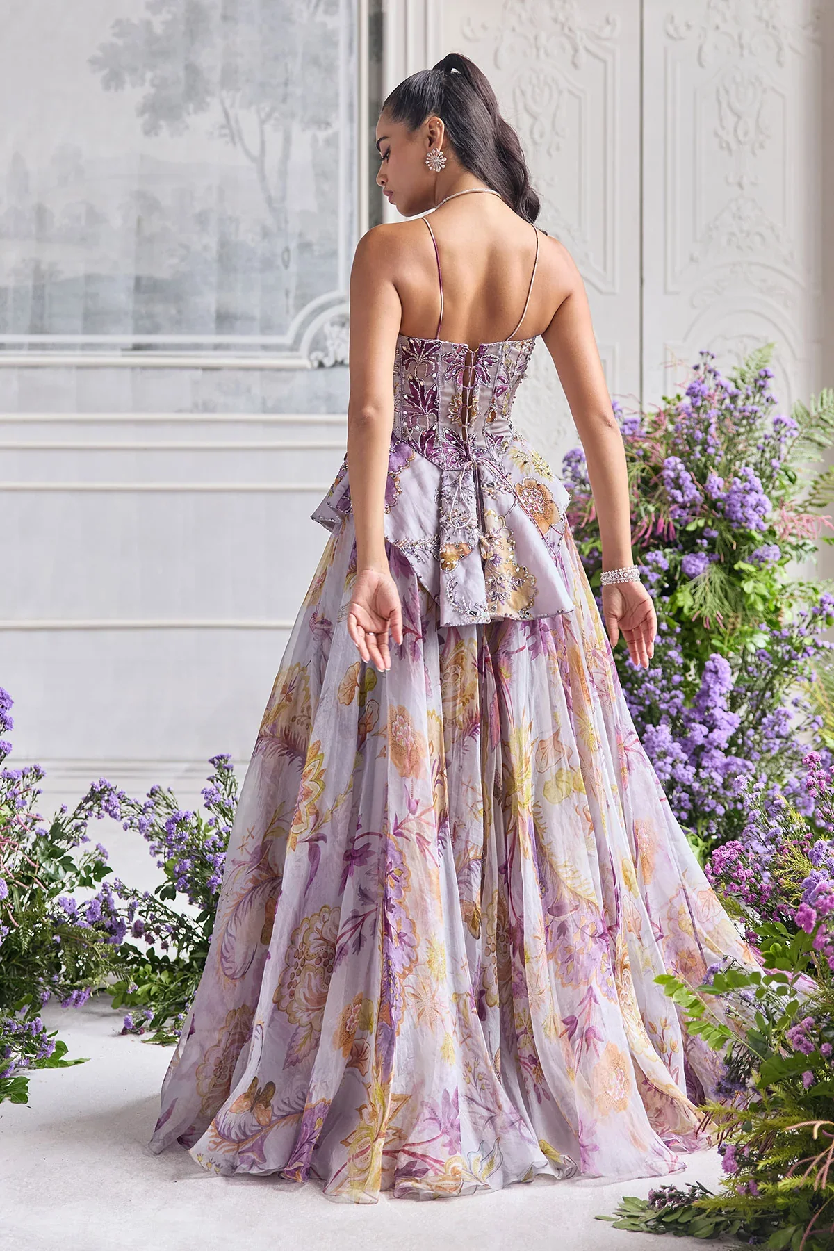 AIRA - Hand Embroidered Peplum Corset Floral Lehenga - Image 3