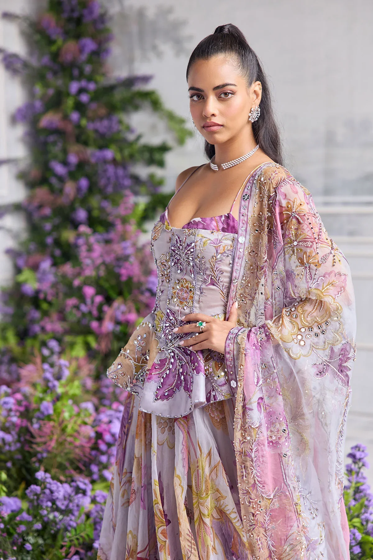 AIRA - Hand Embroidered Peplum Corset Floral Lehenga - Image 5