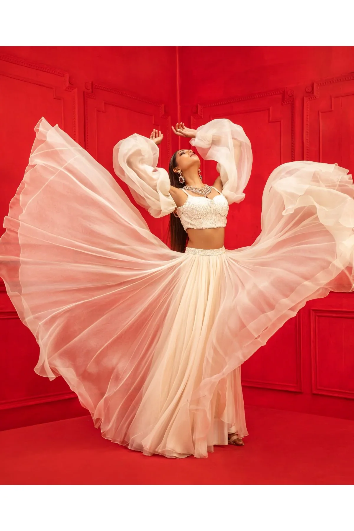 Aiza White Organza Lehenga And Embroidered Blouse - Image 3