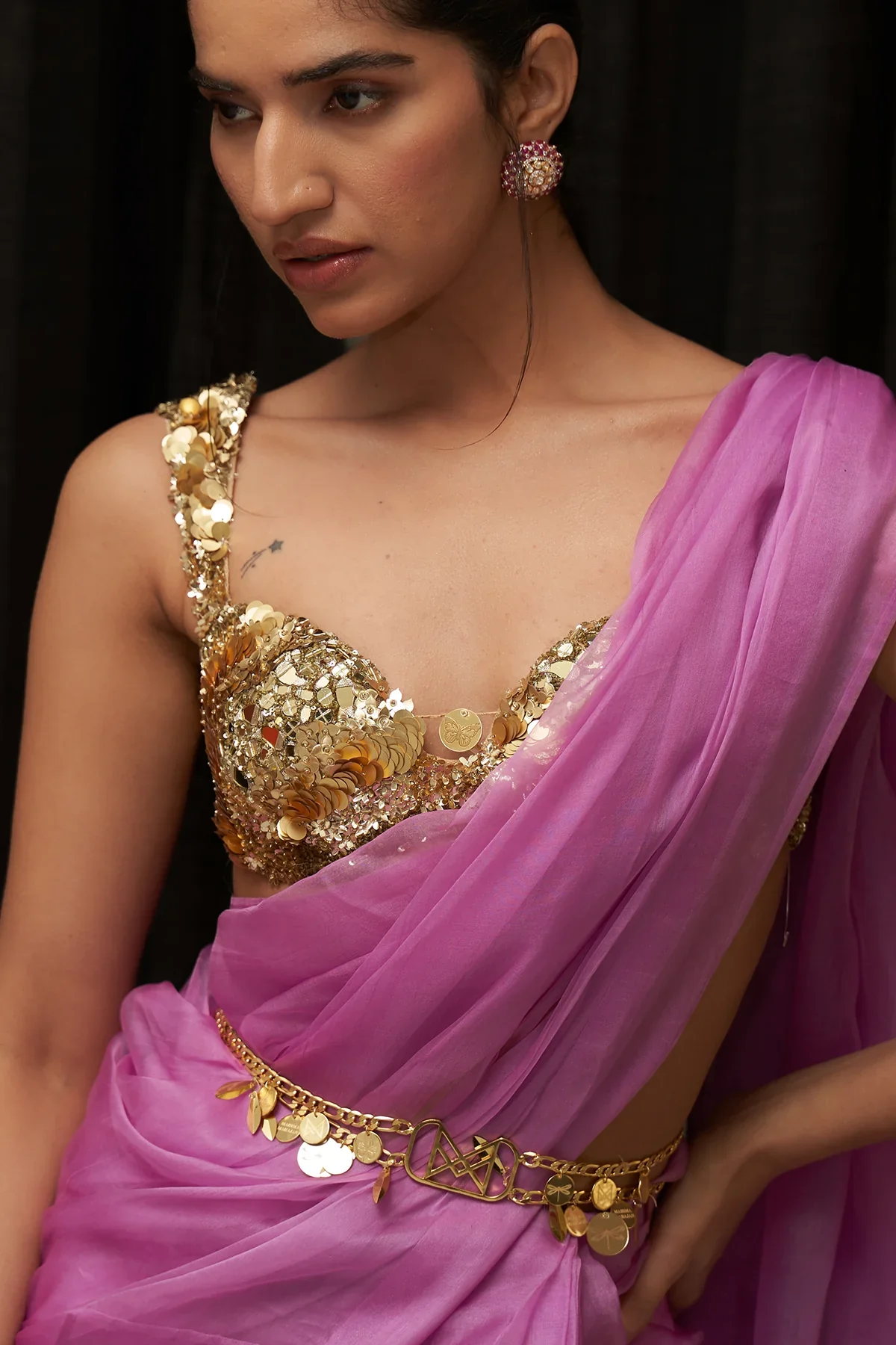 AKIRA - Lilac Pre Draped Saree - Image 6