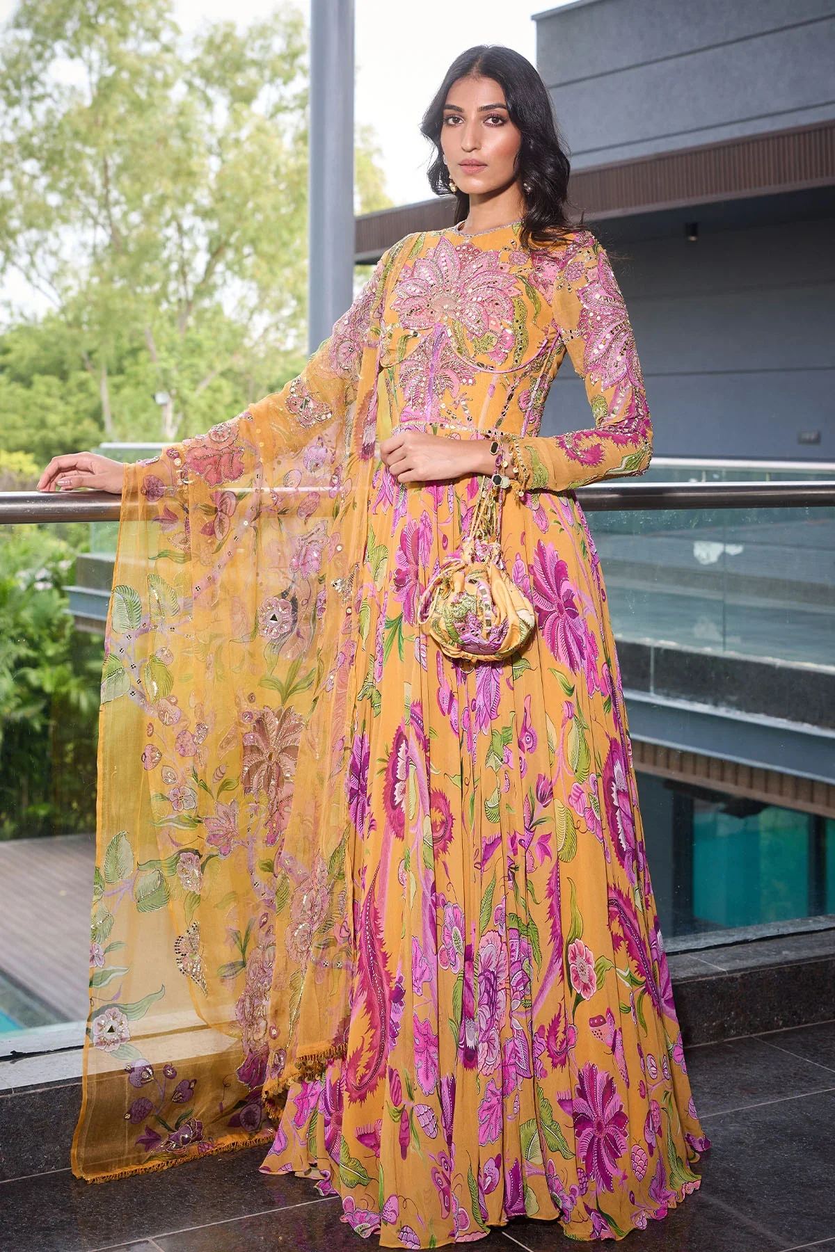 Alisha - Hand Embroidered Anarkali Paired with Embroidered Dupatta