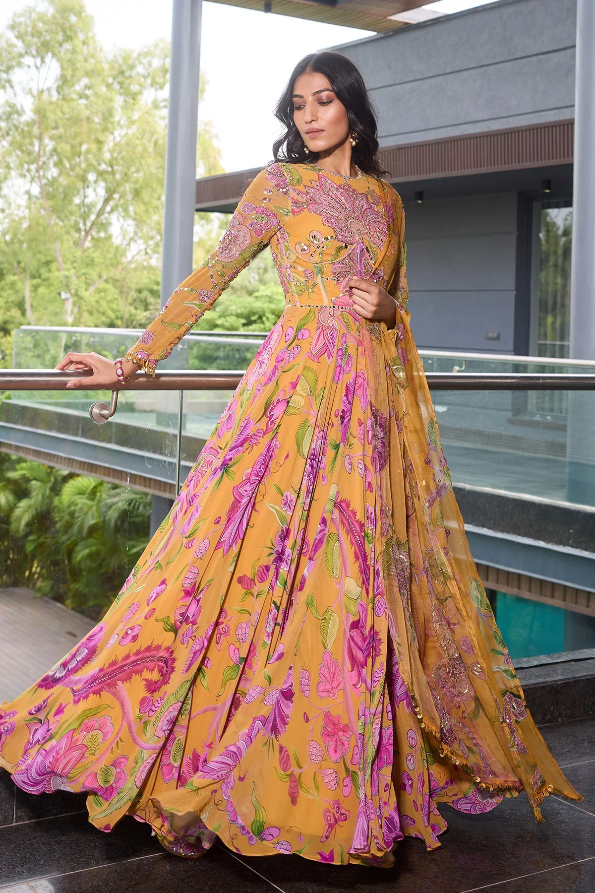 Alisha - Hand Embroidered Anarkali Paired with Embroidered Dupatta - Image 4