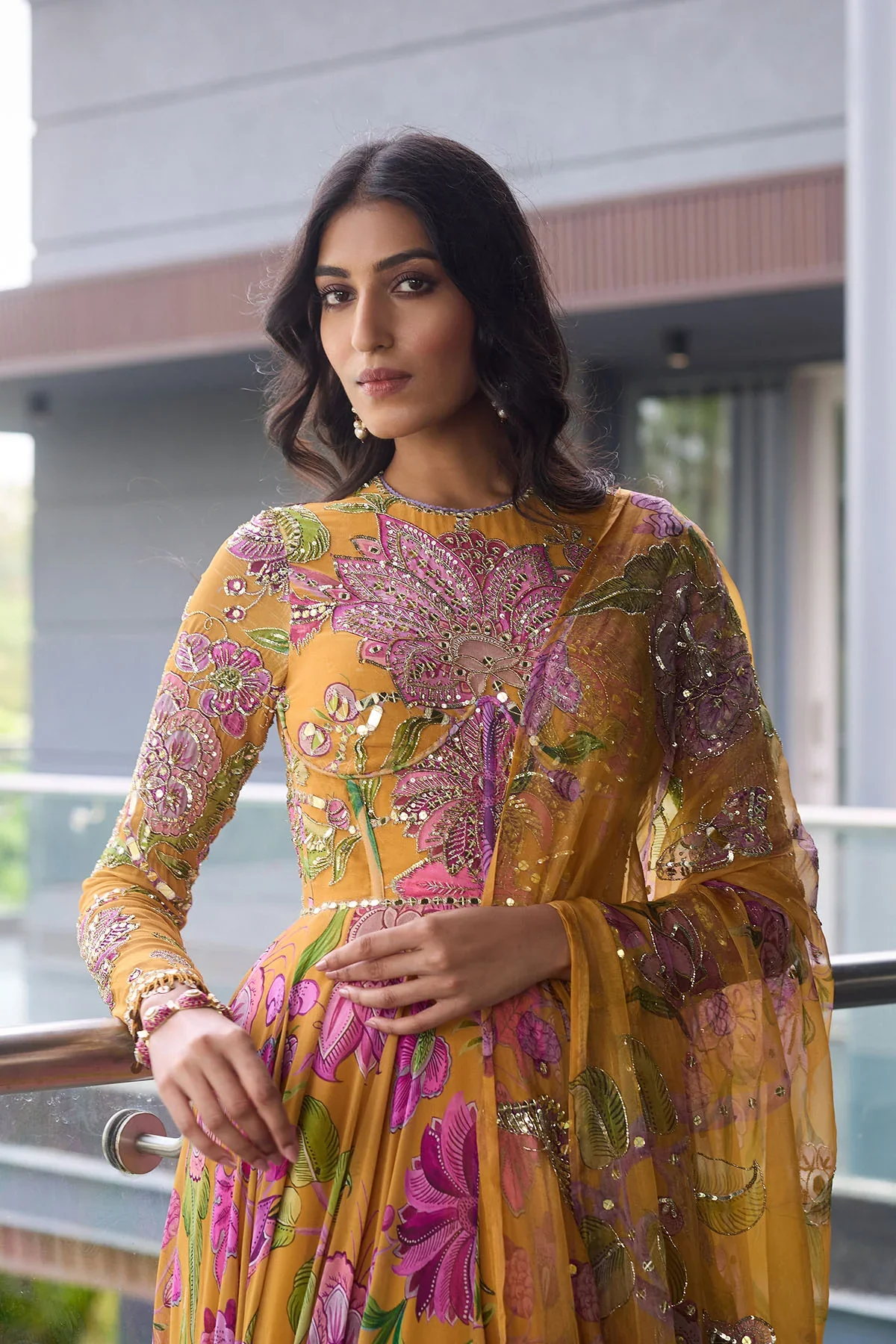 Alisha - Hand Embroidered Anarkali Paired with Embroidered Dupatta - Image 5