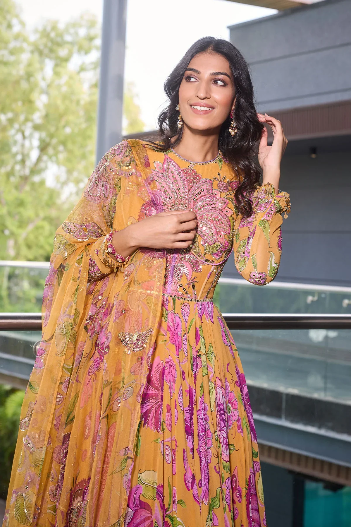 Alisha - Hand Embroidered Anarkali Paired with Embroidered Dupatta - Image 6
