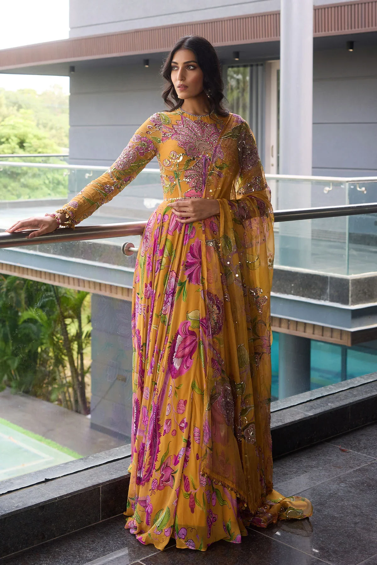 Alisha - Hand Embroidered Anarkali Paired with Embroidered Dupatta - Image 8