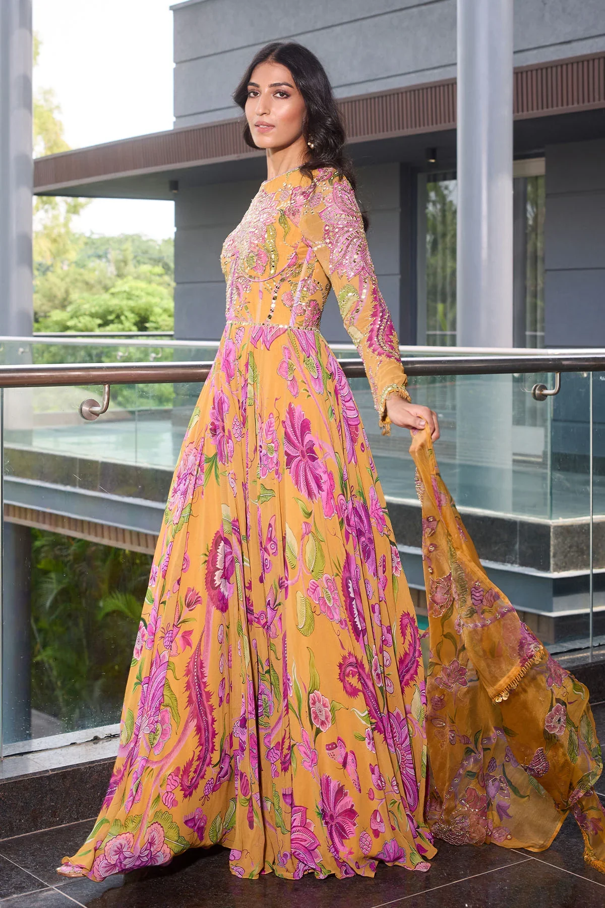 Alisha - Hand Embroidered Anarkali Paired with Embroidered Dupatta - Image 9