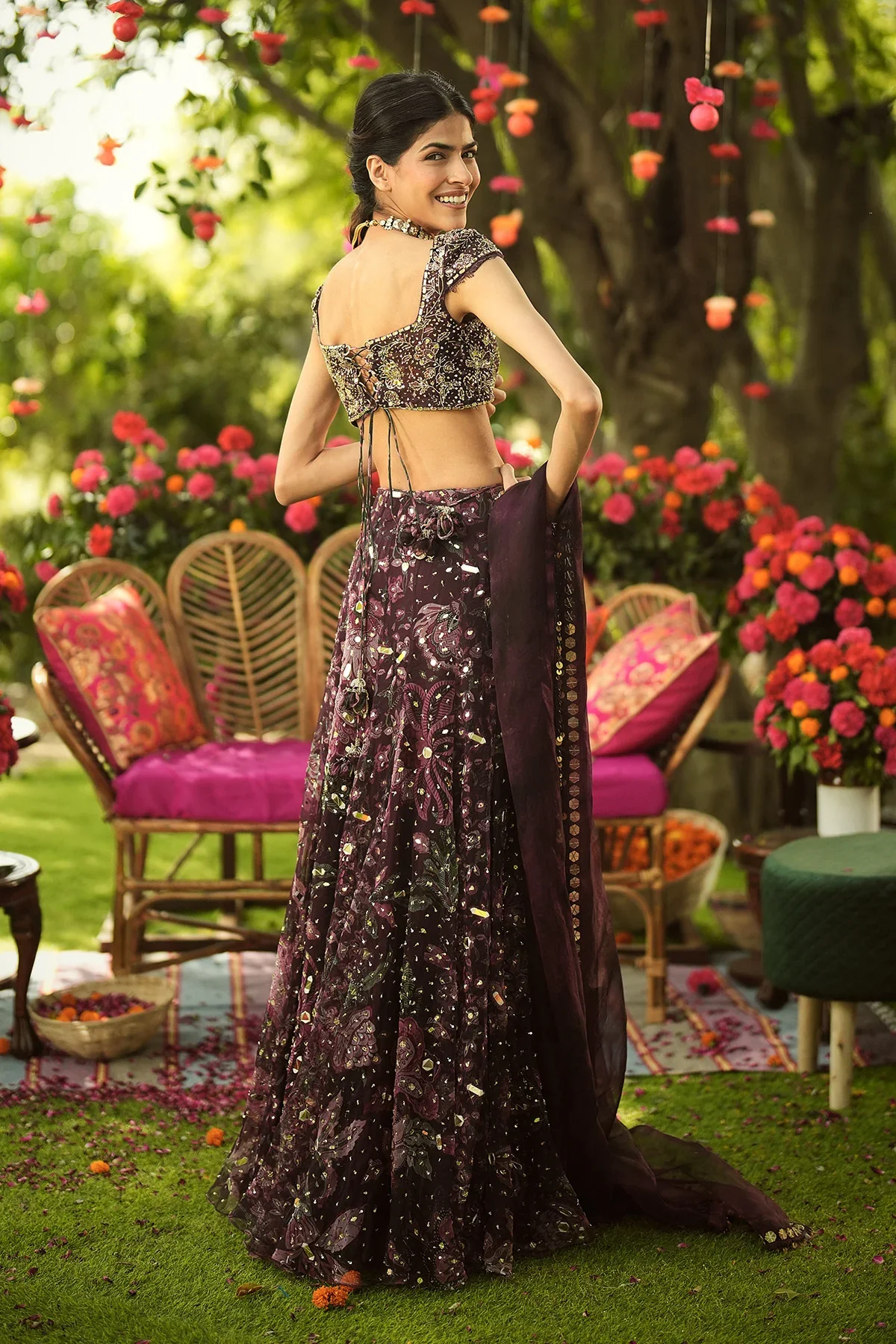 ALIZA - Hand Embroidered Lehenga Blouse With Lace Detailing Dupatta - Image 5