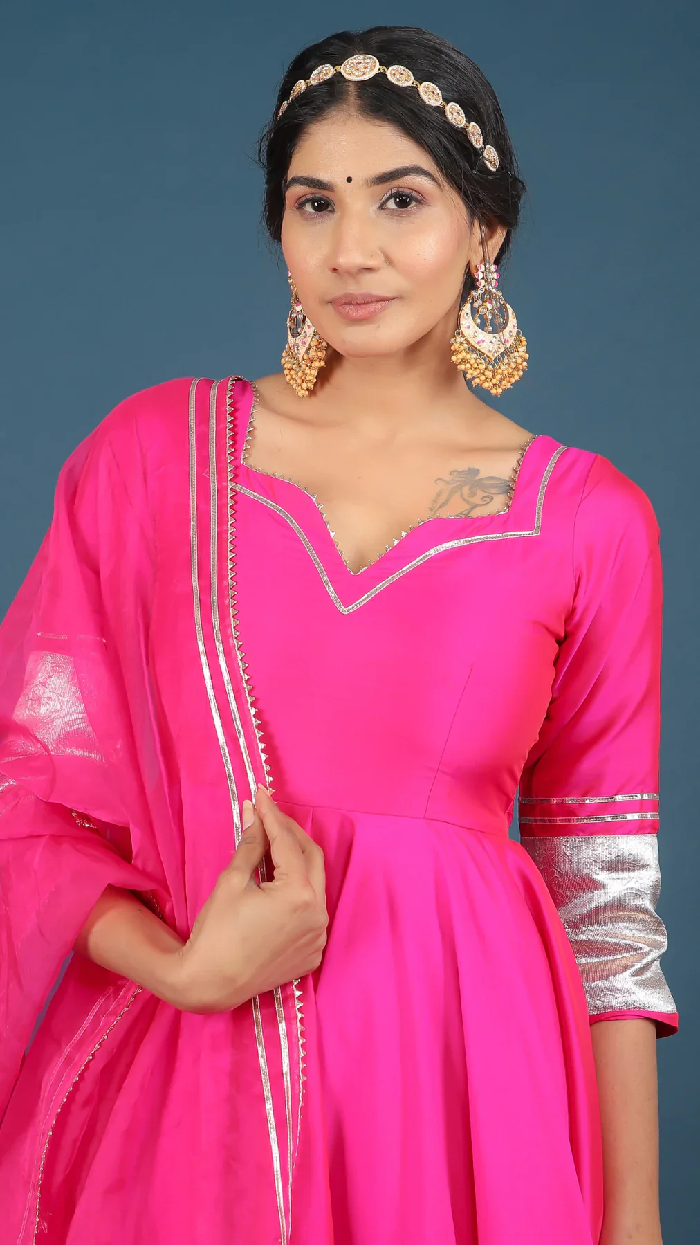 Amber Hot Pink Taffeta Silk Anarkali Set - Image 3