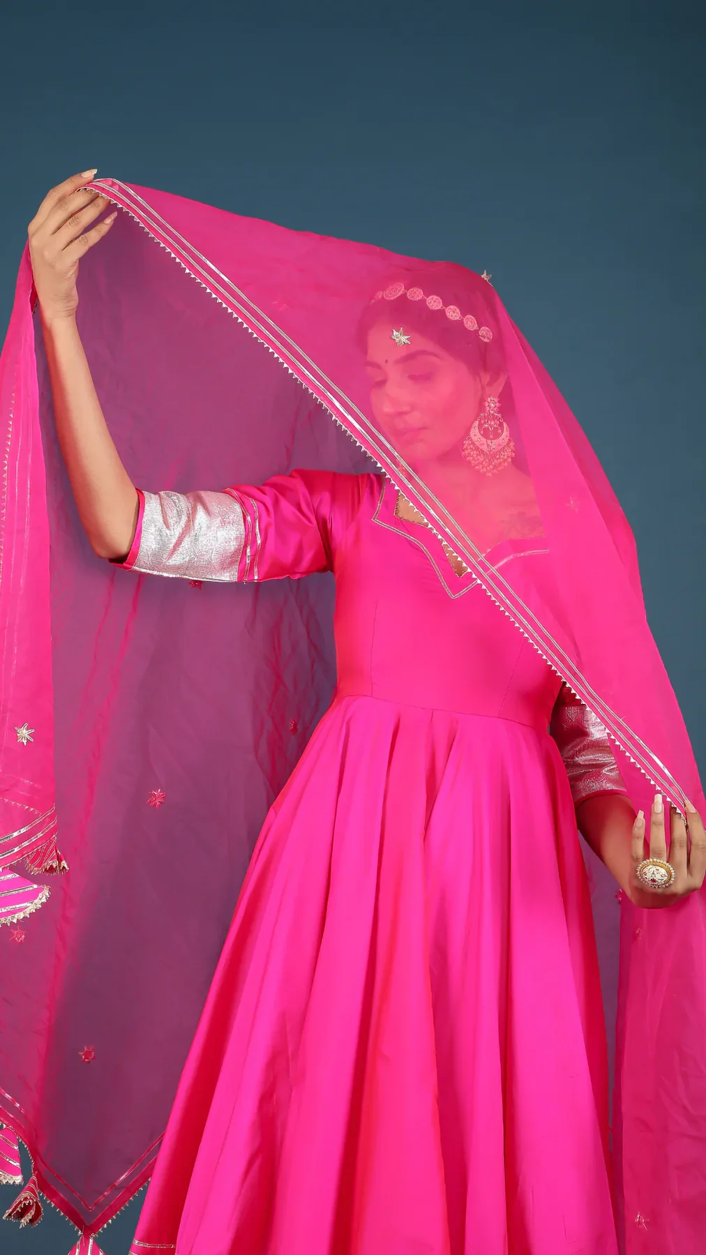 Amber Hot Pink Taffeta Silk Anarkali Set - Image 5