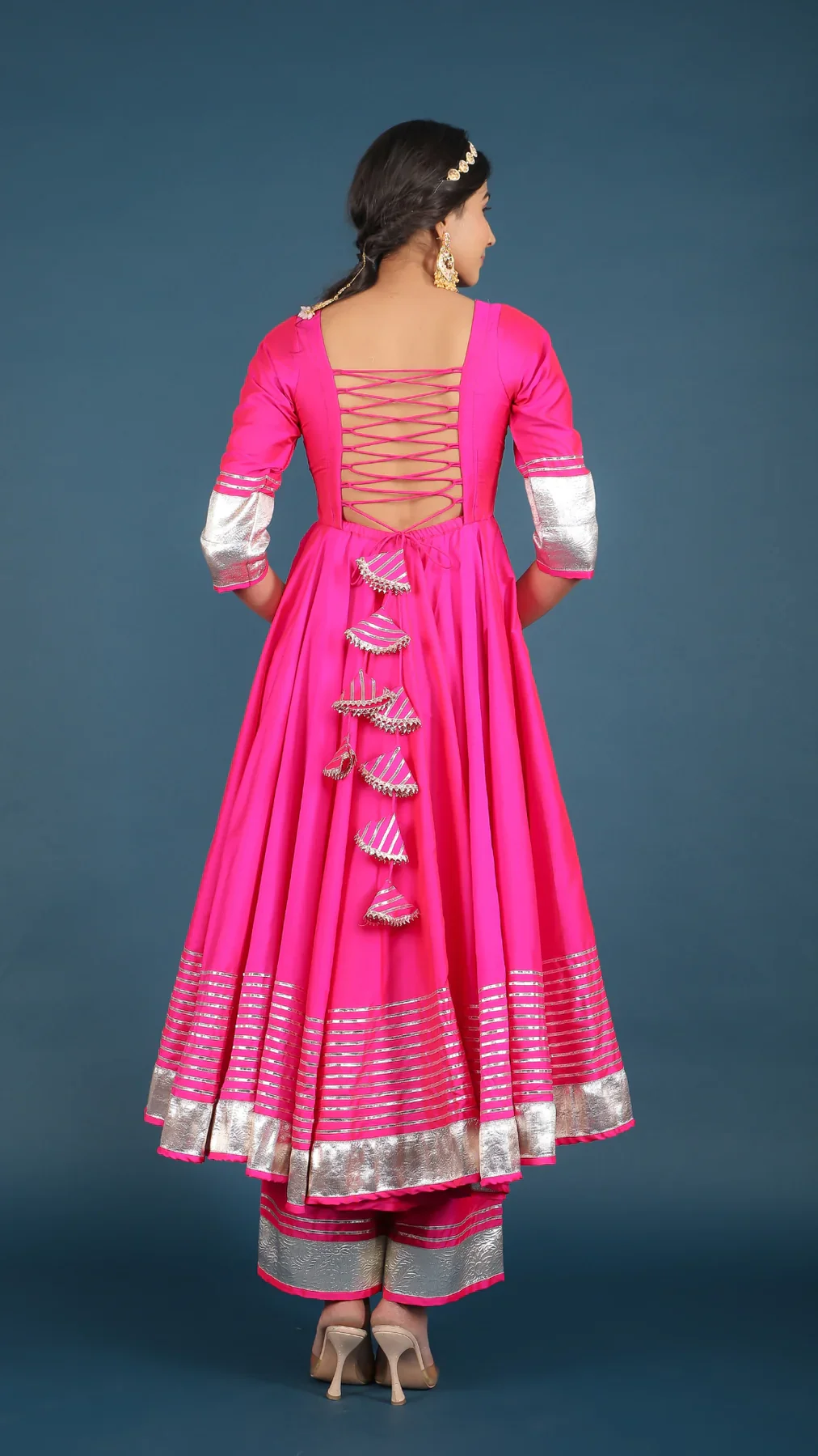 Amber Hot Pink Taffeta Silk Anarkali Set - Image 6