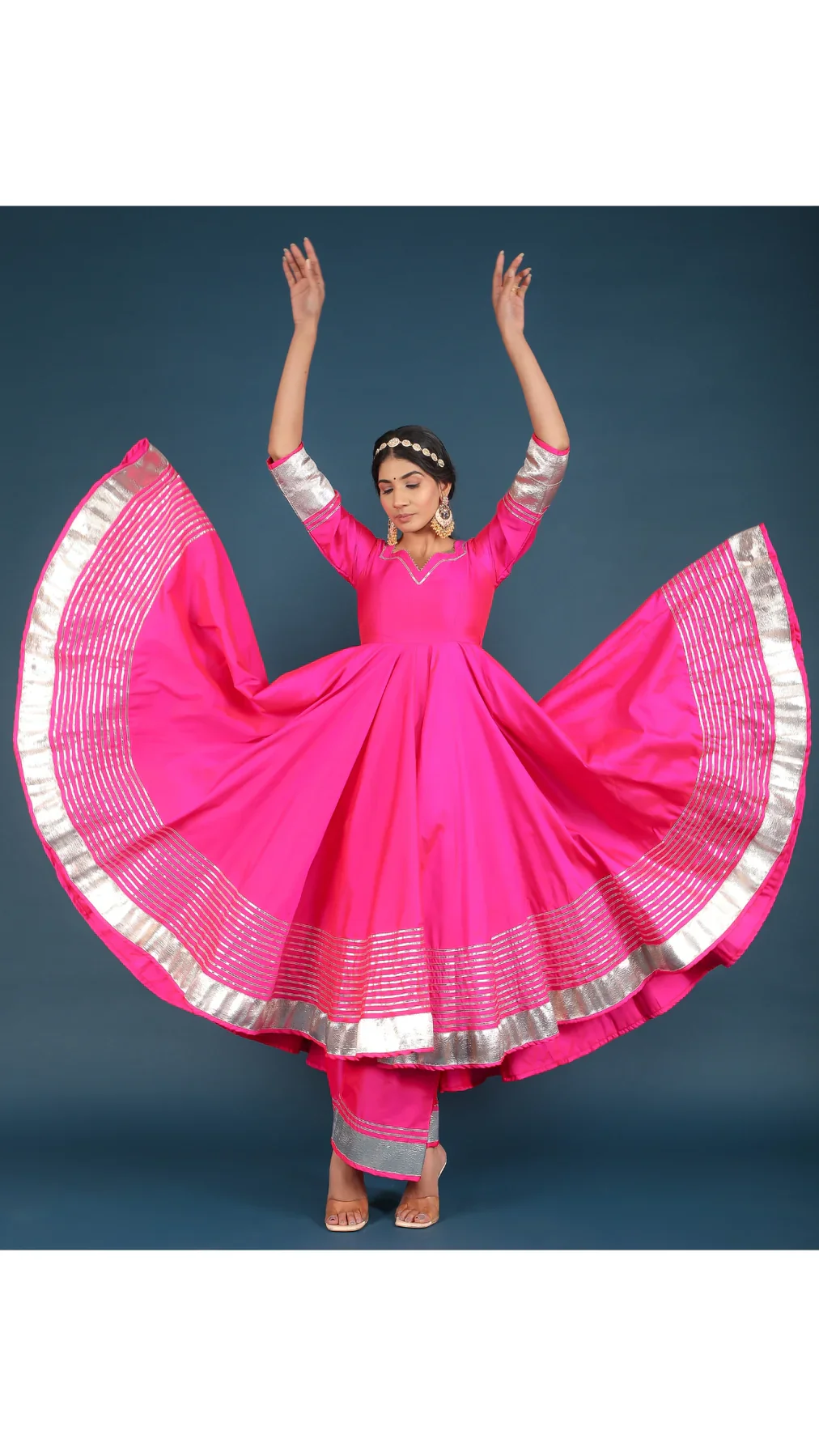 Amber Hot Pink Taffeta Silk Anarkali Set - Image 7