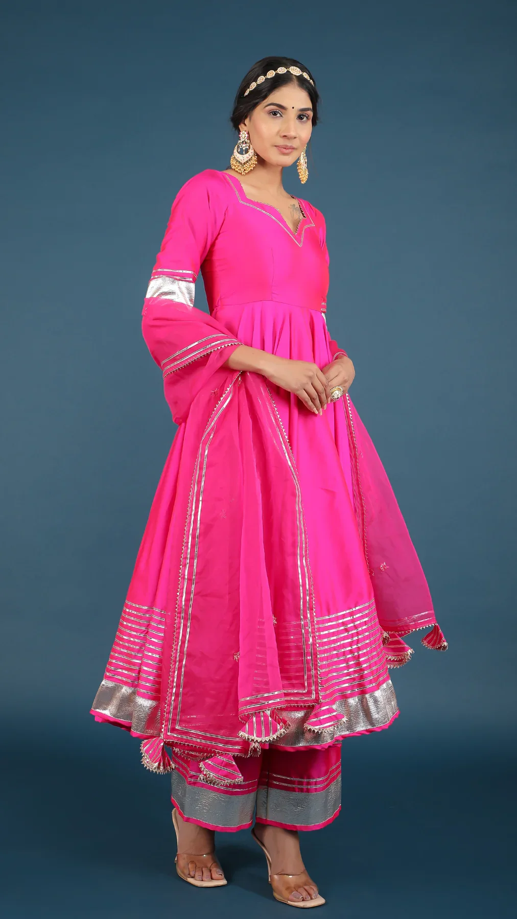 Amber Hot Pink Taffeta Silk Anarkali Set - Image 8
