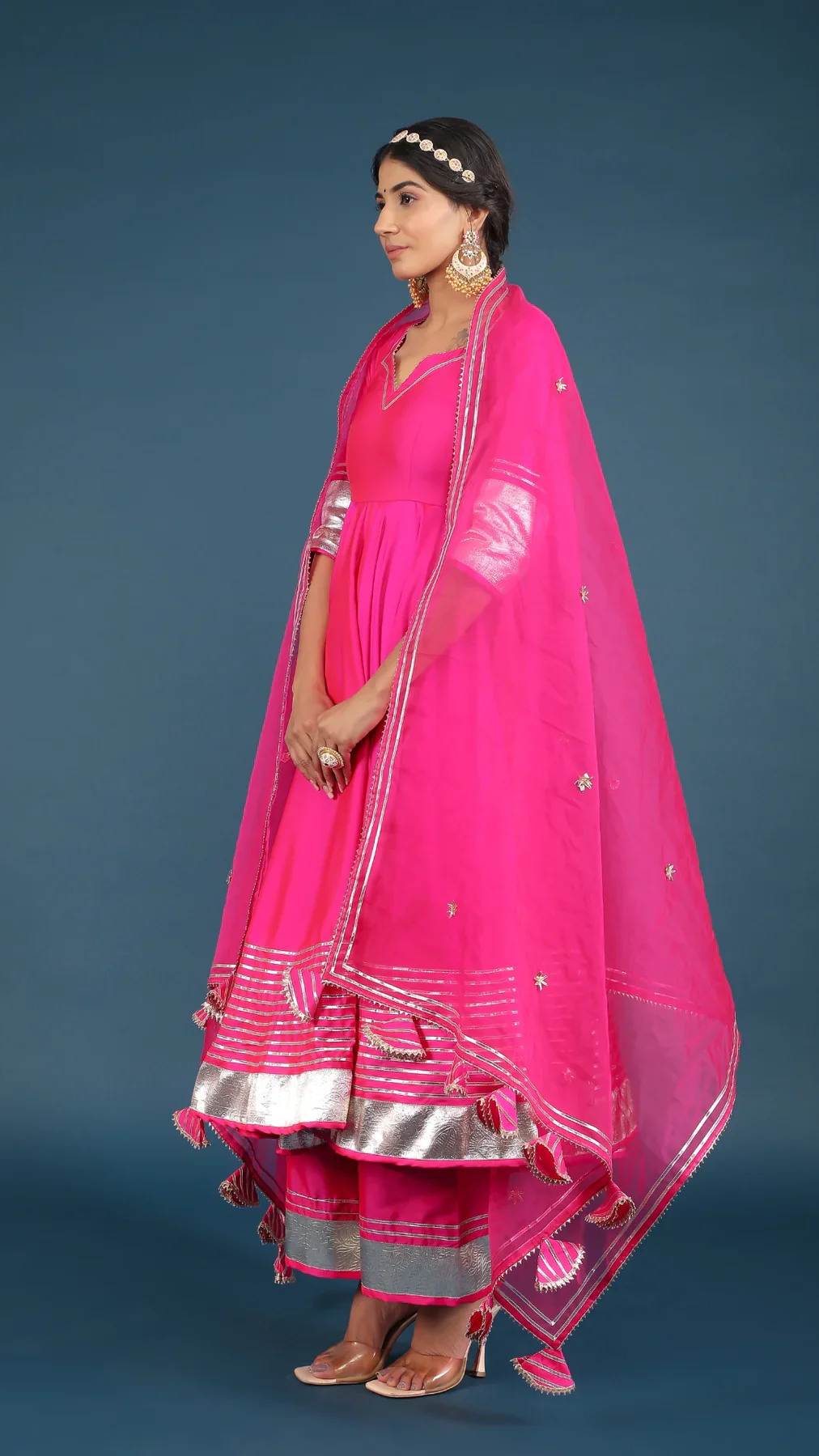 Amber Hot Pink Taffeta Silk Anarkali Set - Image 9