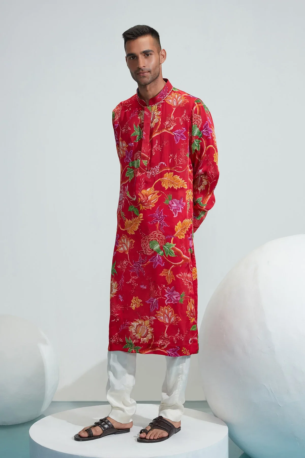 Amir Red Printed Kurta - Image 3