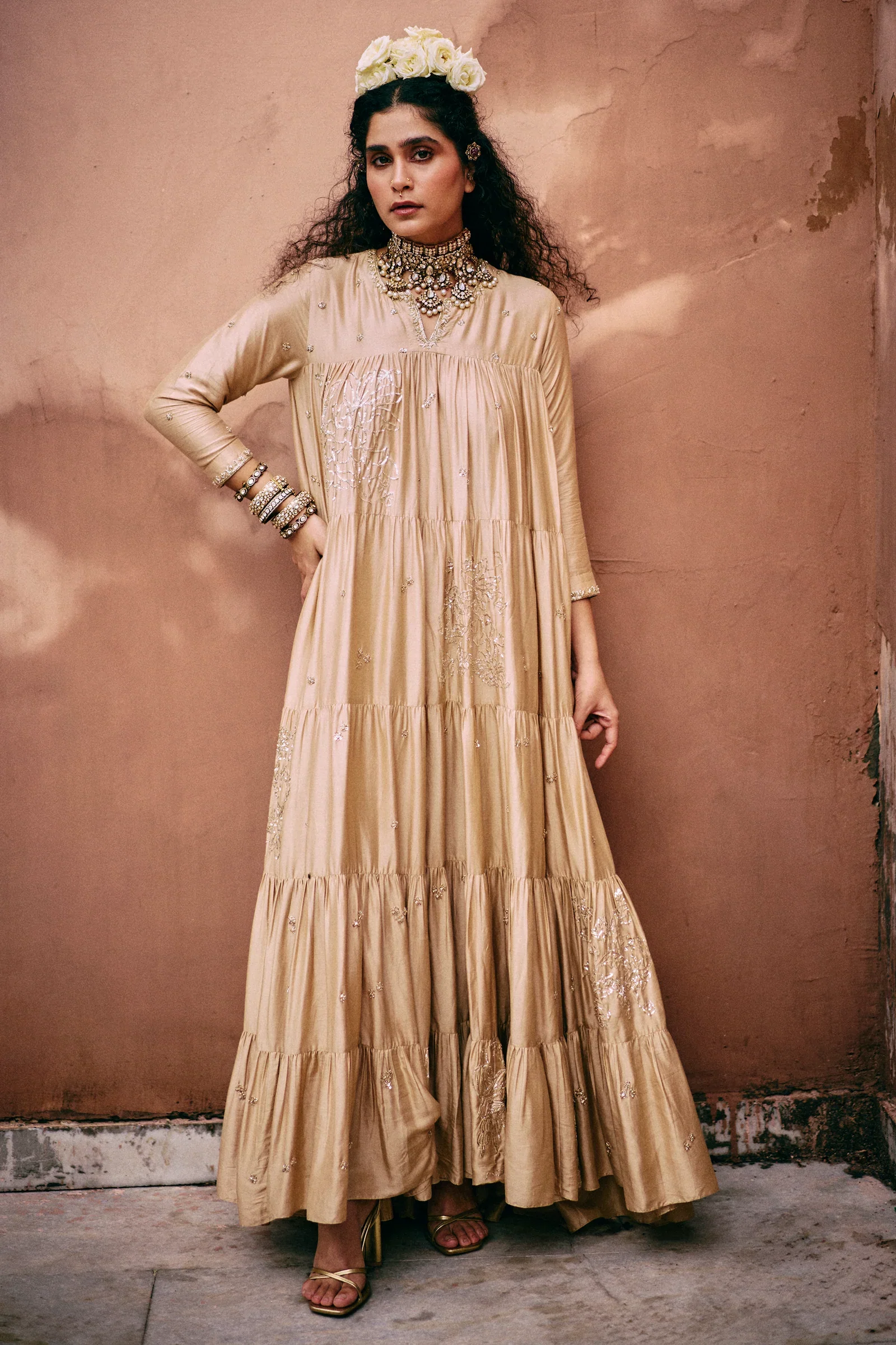 An Elegant Tiered Anarkali In Modal Silk