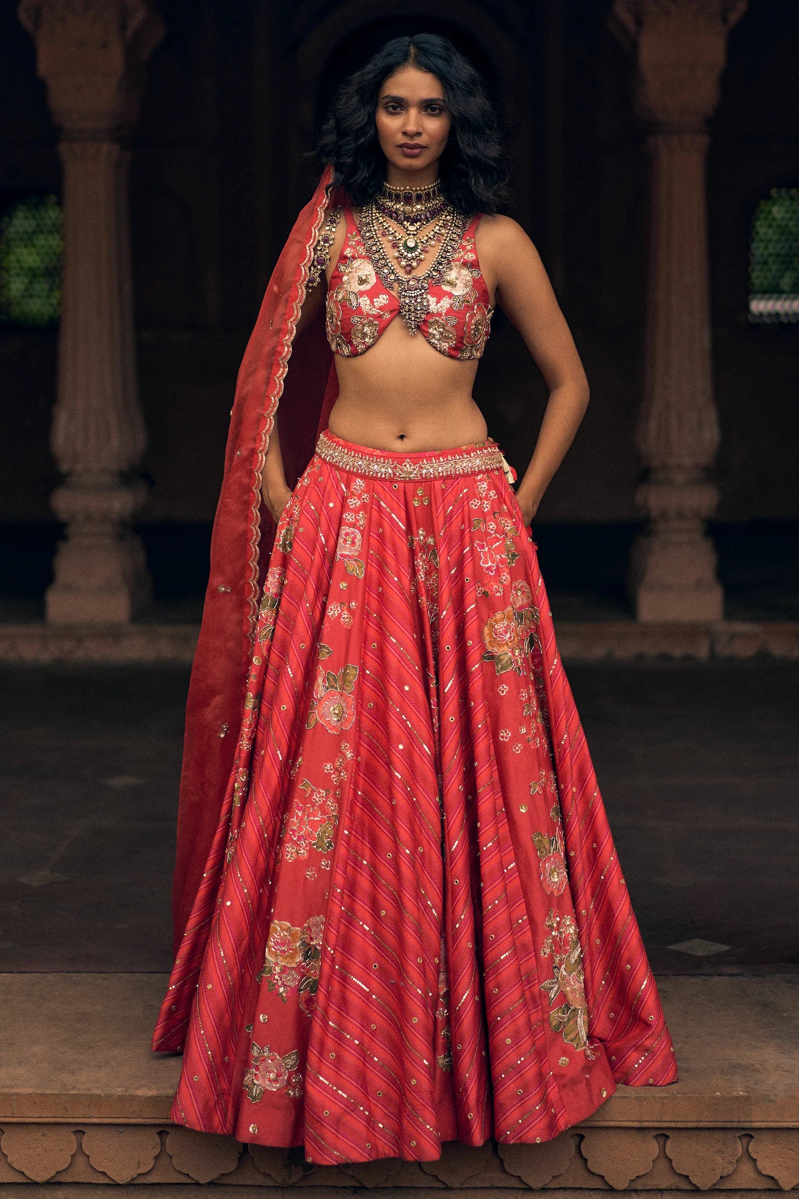 An Ethereal Crimson Red Lehenga