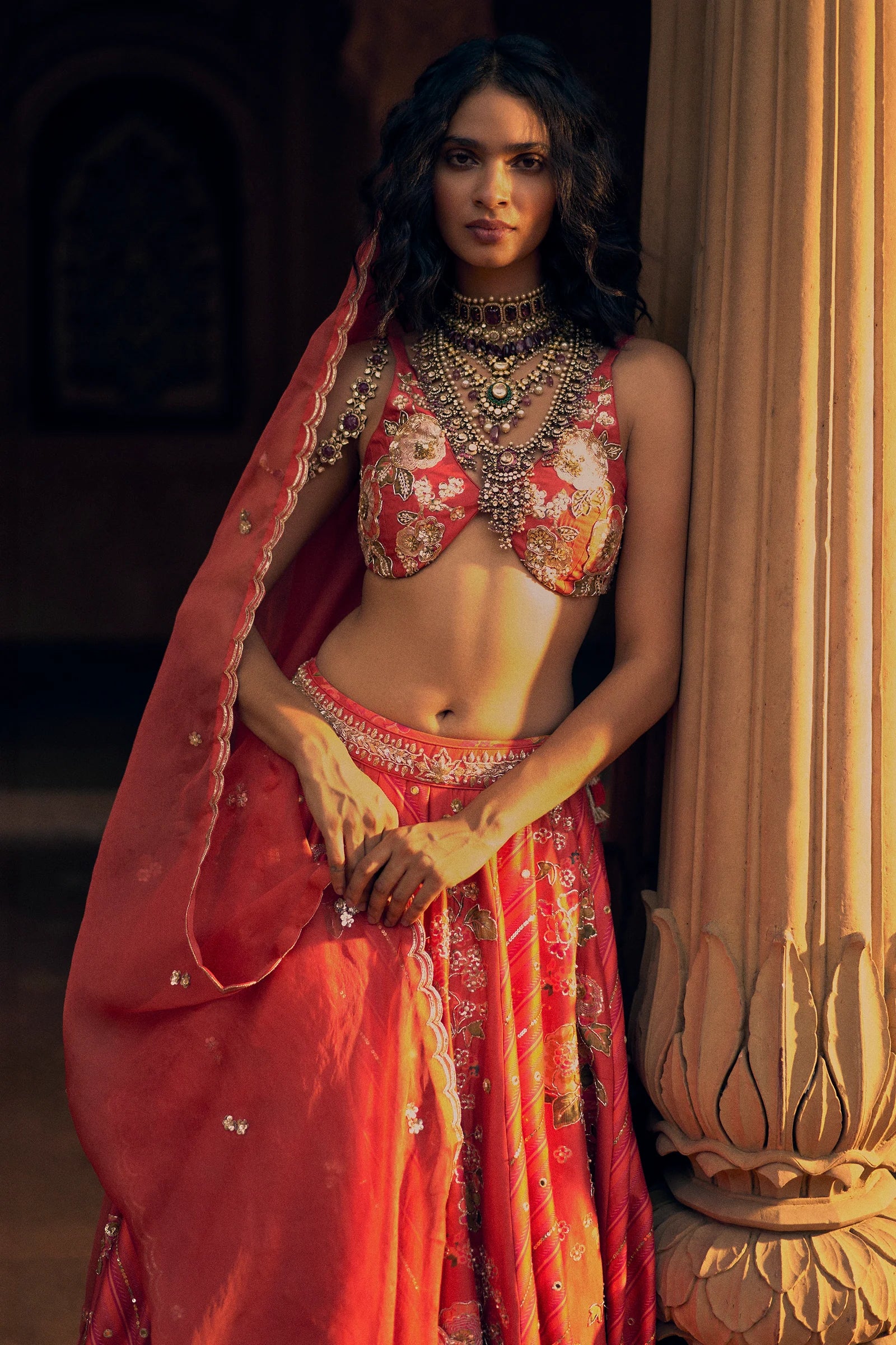 An Ethereal Crimson Red Lehenga - Image 2