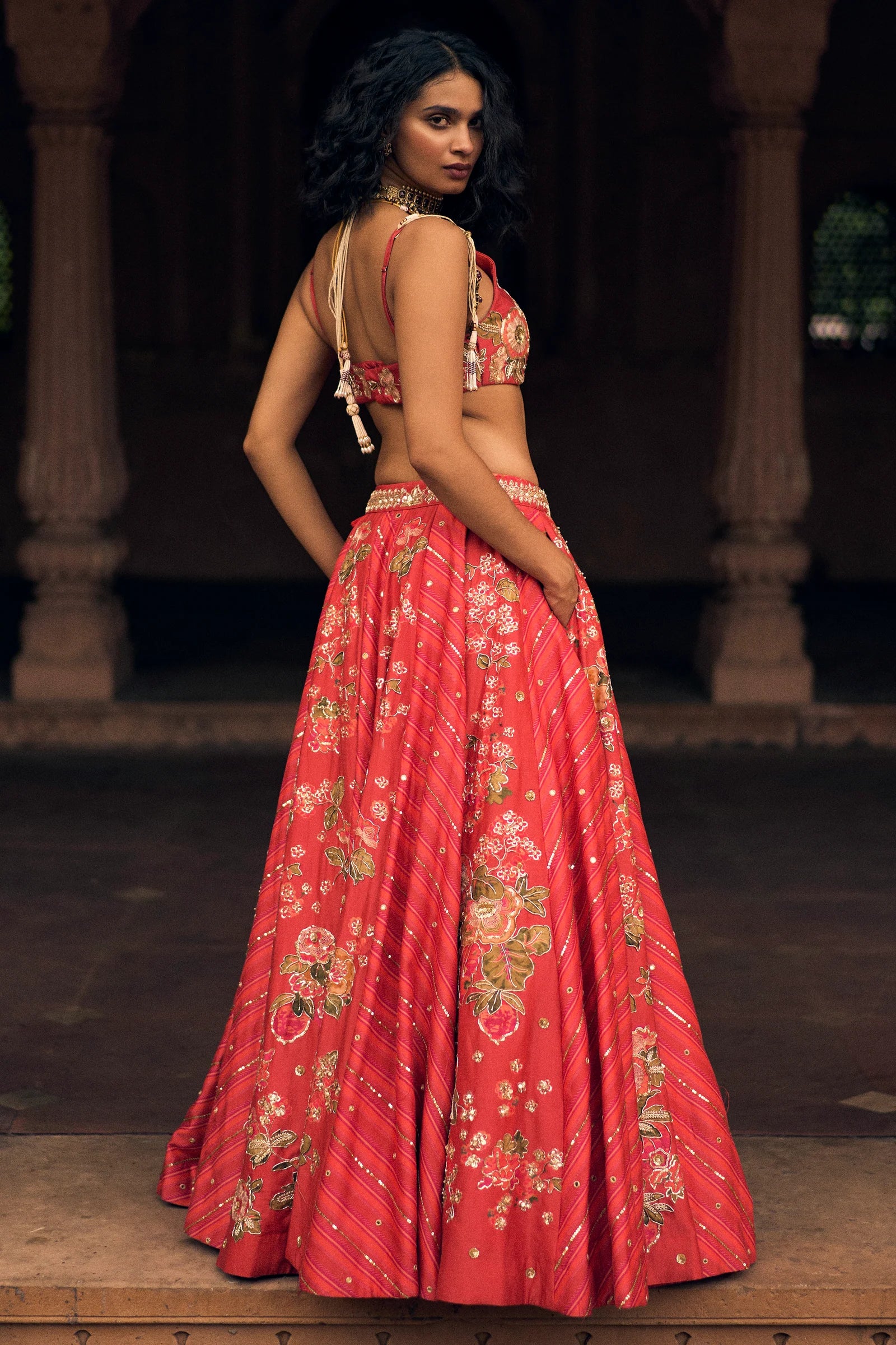 An Ethereal Crimson Red Lehenga - Image 3