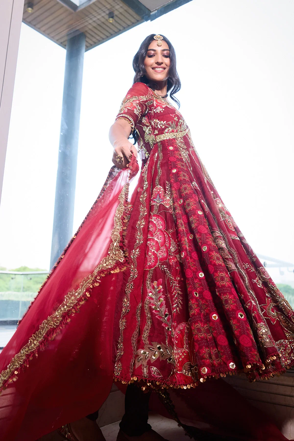 Anabia - Embroidered Front Open Kalidar with Pants and Dupatta - Image 4