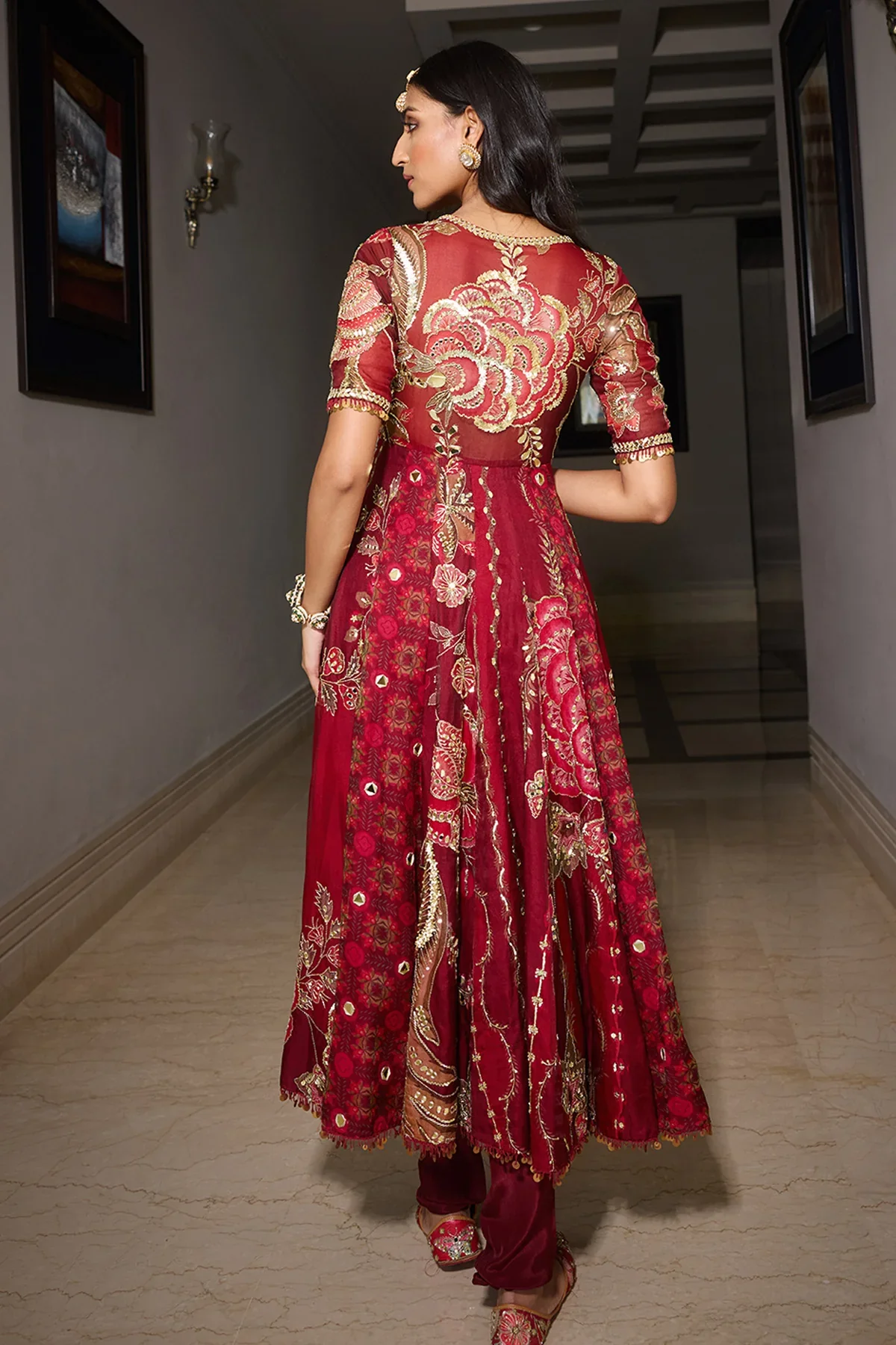 Anabia - Embroidered Front Open Kalidar with Pants and Dupatta - Image 6