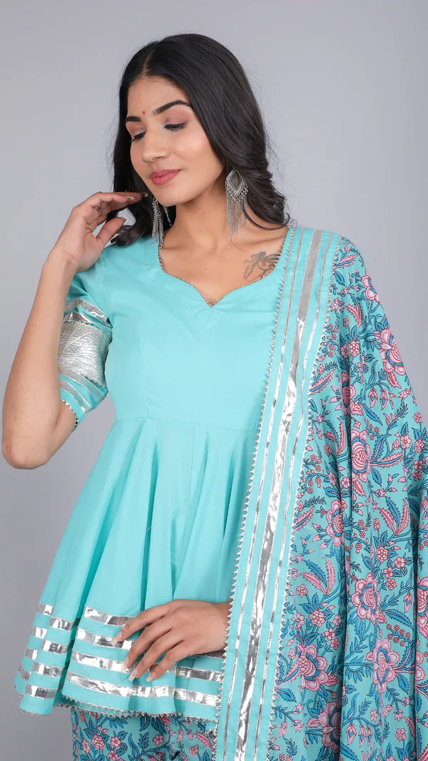 Anam Blue Cotton Sharara Set - Image 2