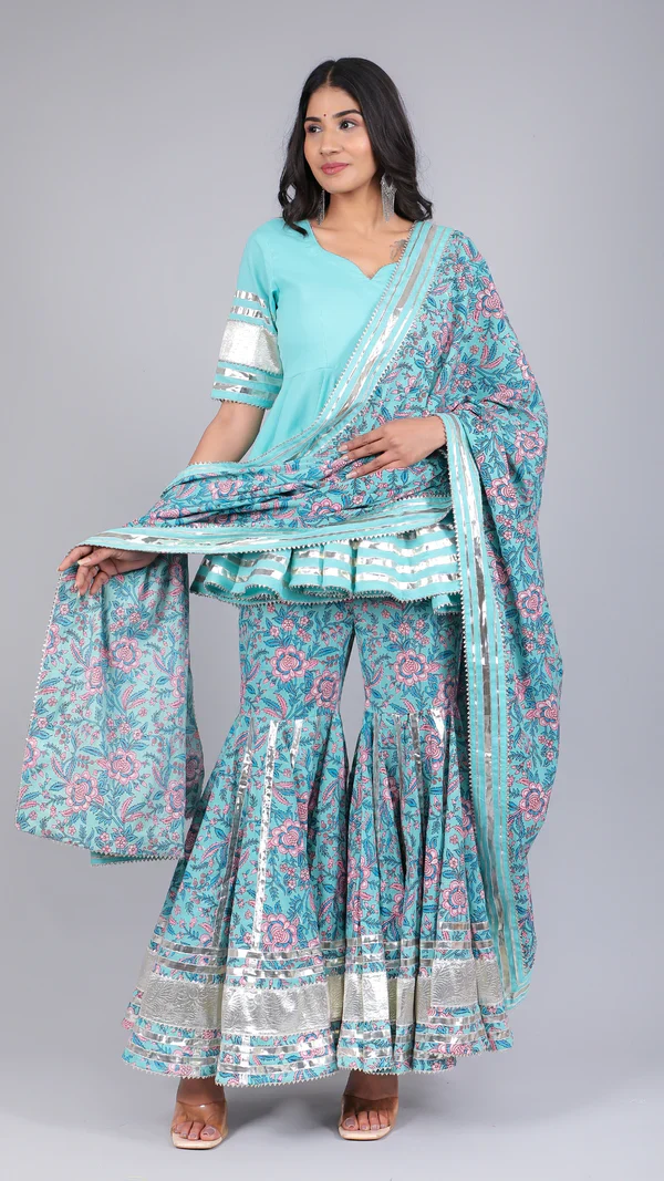 Anam Blue Cotton Sharara Set - Image 9