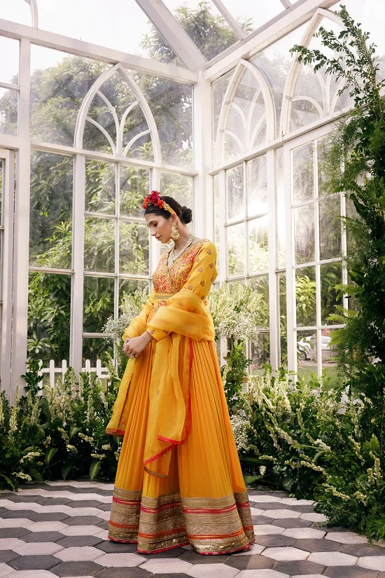 Anarkali With Over Lap Silk Yoke With Scallop Neck Line - Image 2