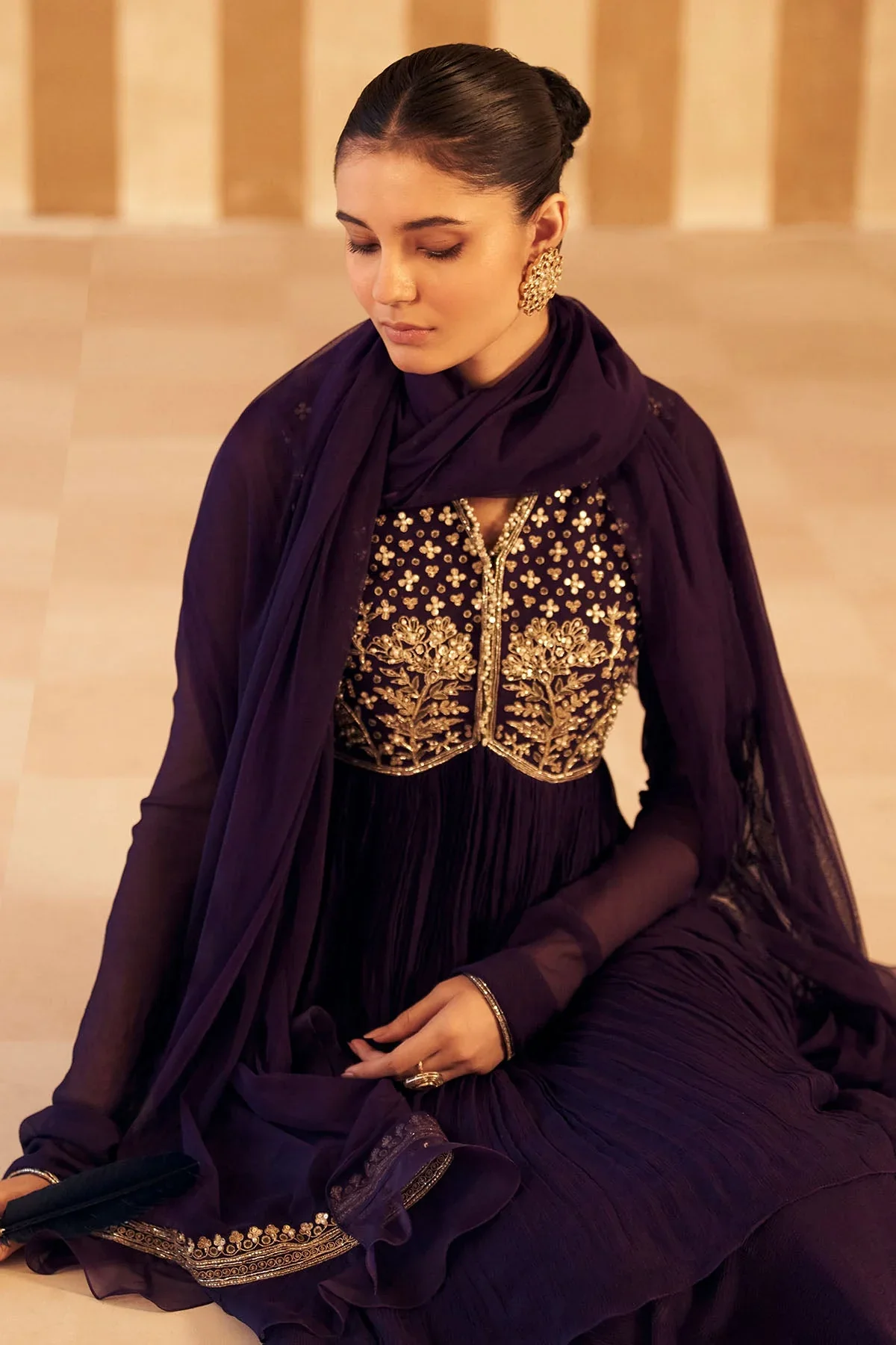 Anjum - Purple Chiffon Embroidered Short Anarkali - Image 2