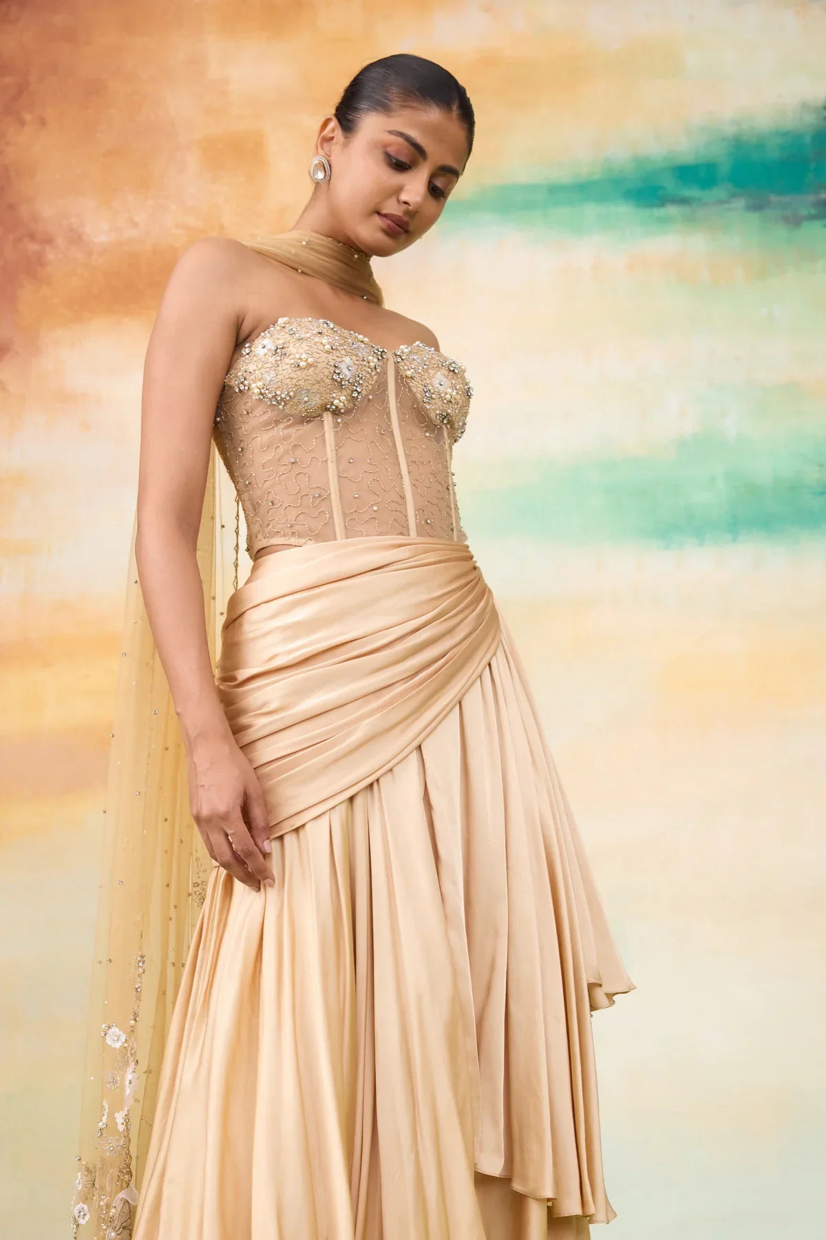 ANNA - Golden Haze Draped Gown - Image 2