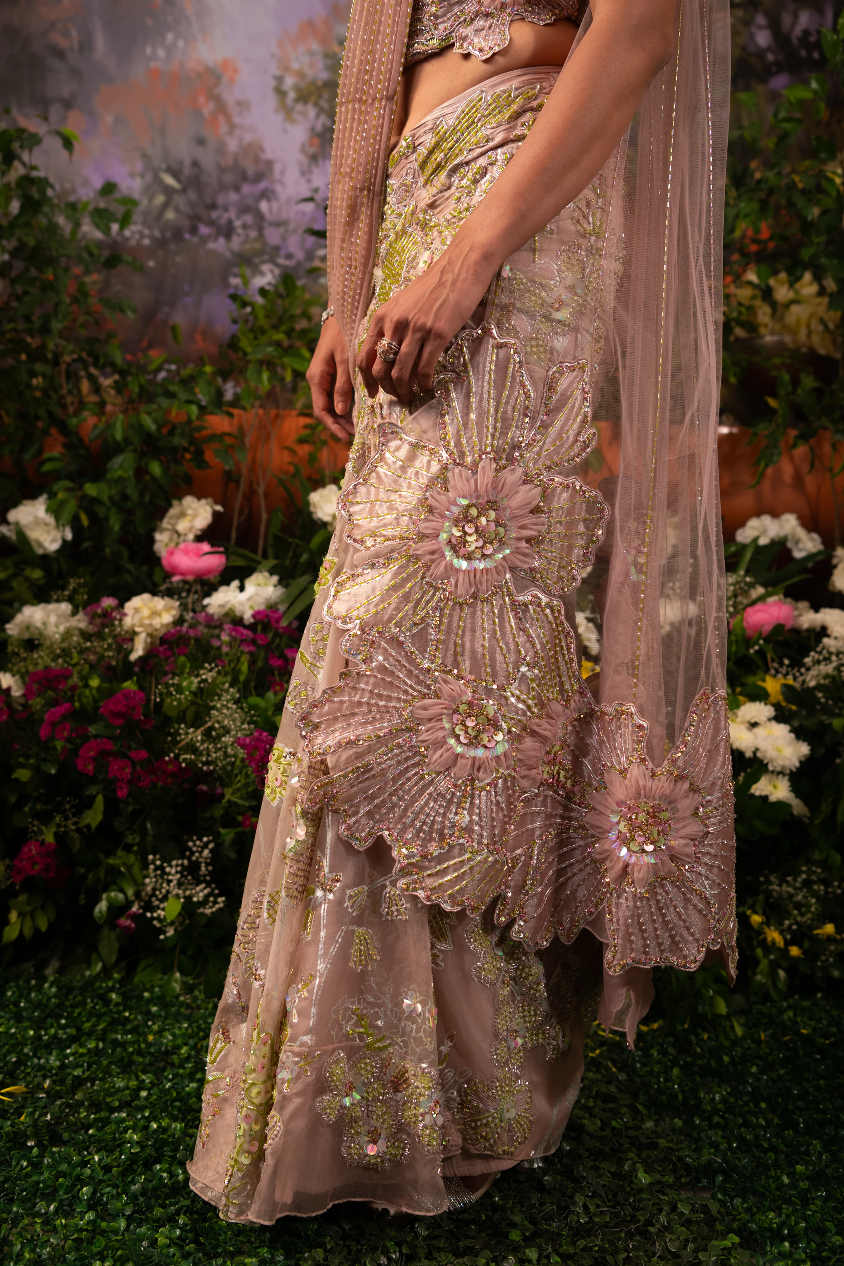 Anya Blush Pink Draped Saree - Image 6