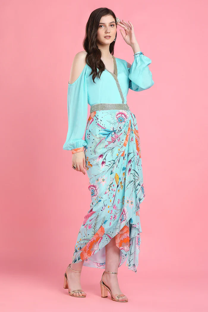 Aqua Drape Skirt Set - Image 2
