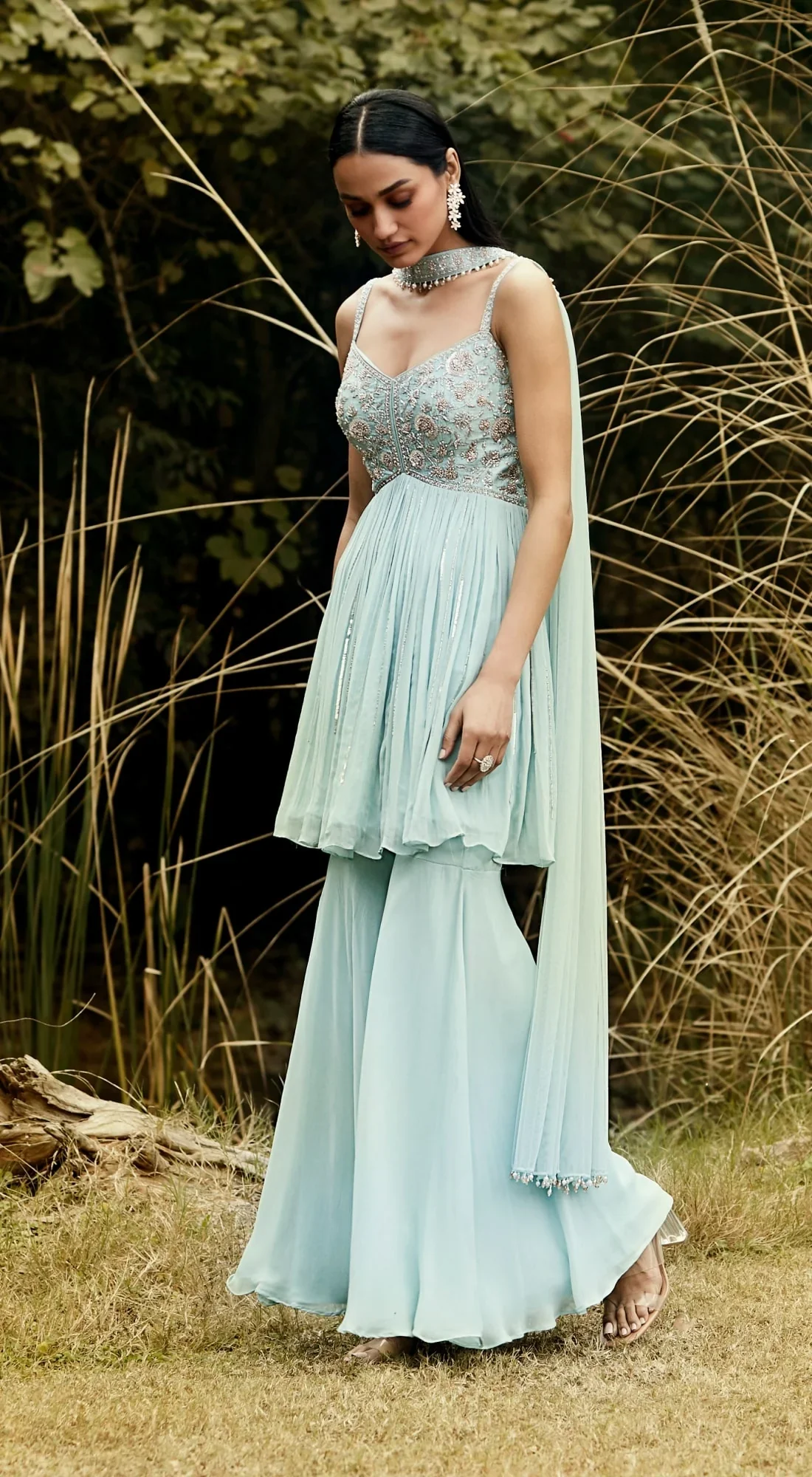 Aqua Embroidered Sharara Set - Image 3