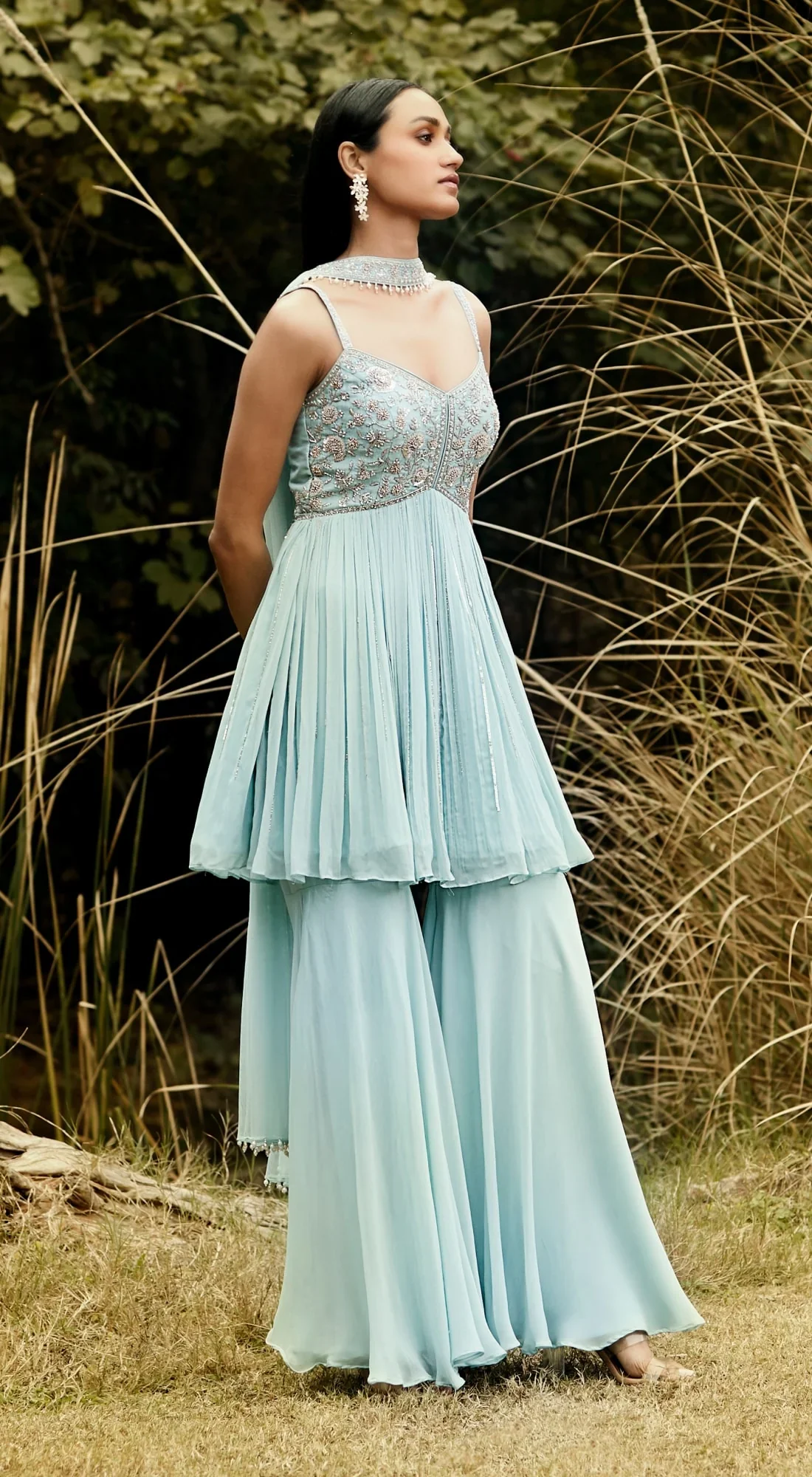 Aqua Embroidered Sharara Set - Image 5