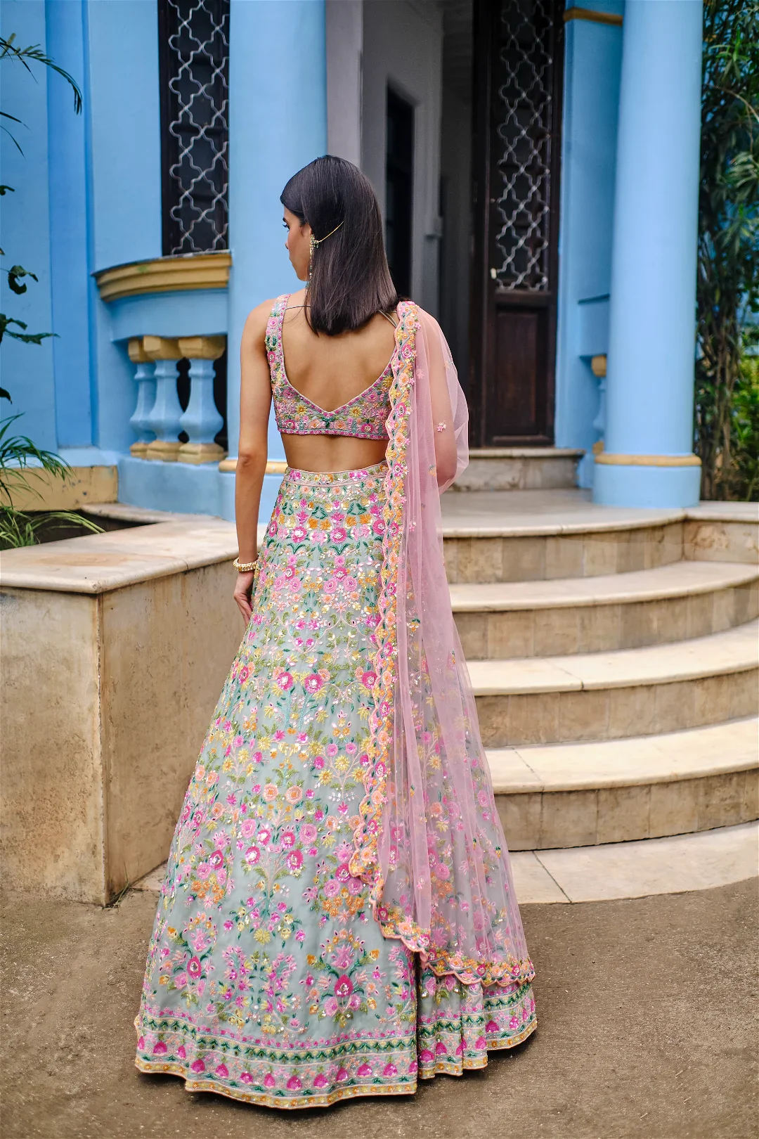 Aqua Organza Multi Lehenga - Image 2