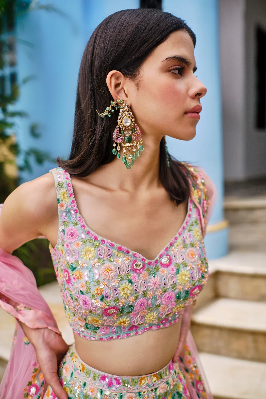 Aqua Organza Multi Lehenga - Image 4