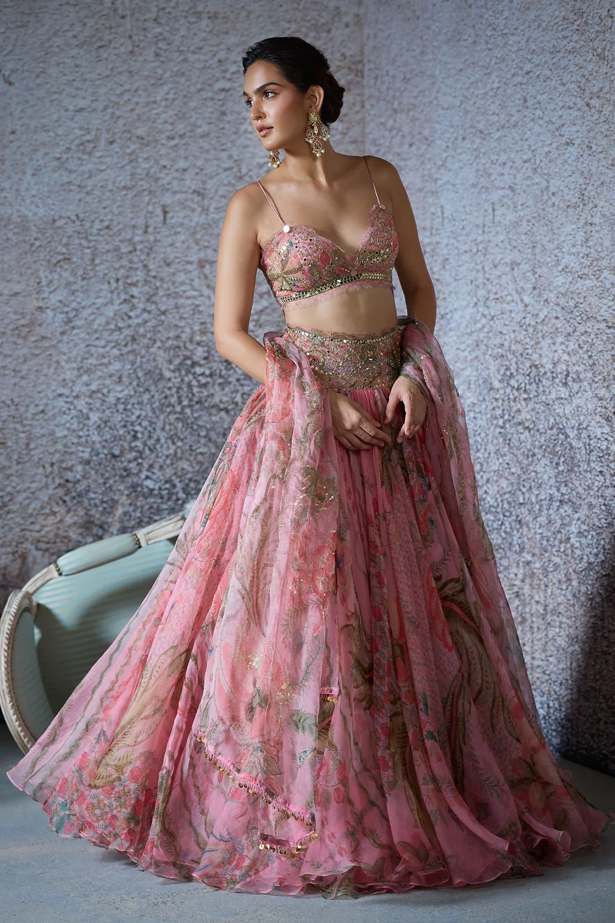 ARYA - Embroidered Blouse With Printed Lehenga