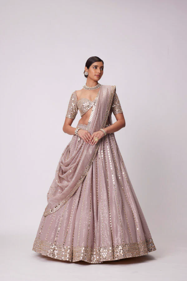Ash Pink Sequin Embroidered Lehenga Set - Image 3